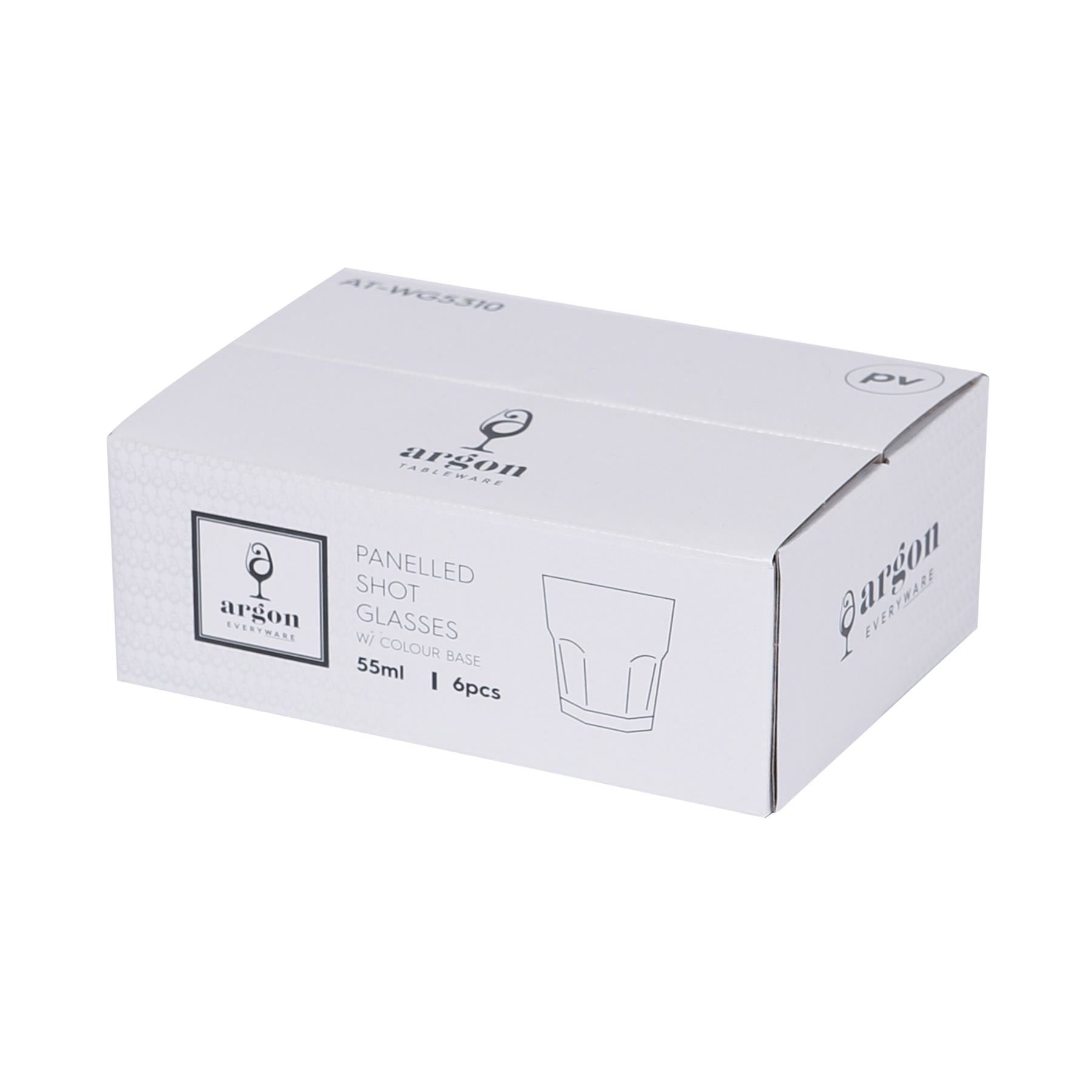 55ml Panelled Shot Glasses with Coloured Base - Pack of 6