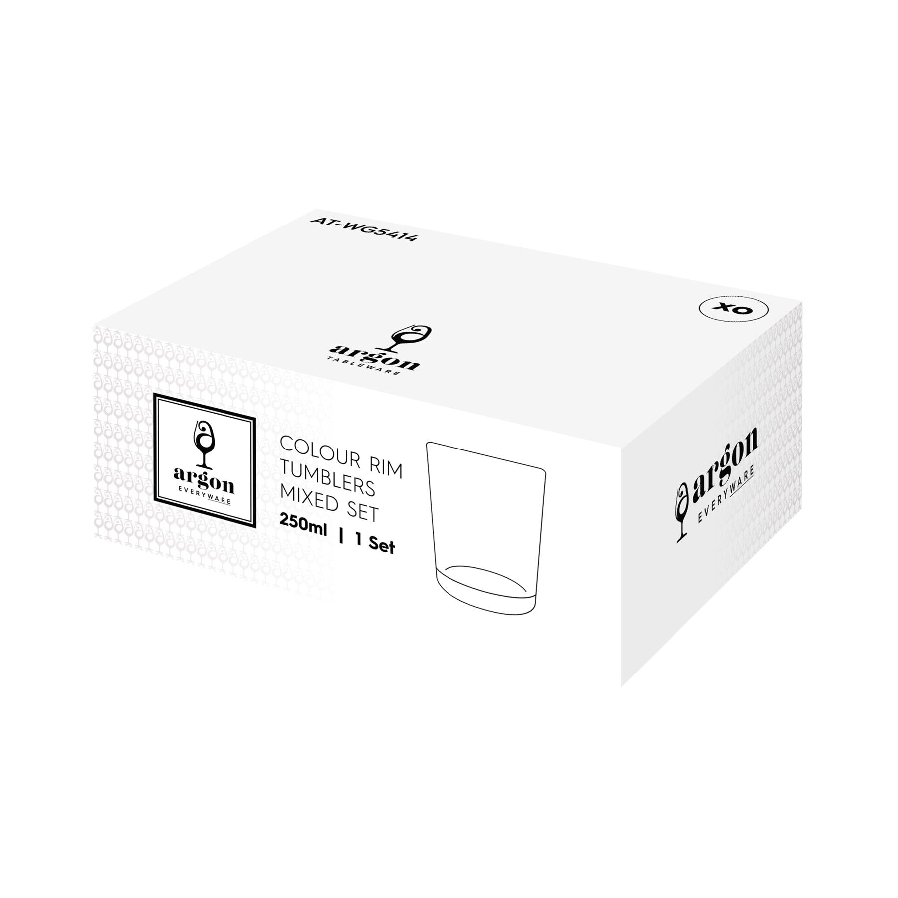 6 Piece 250ml Glass Tumblers Set - Coloured Rim