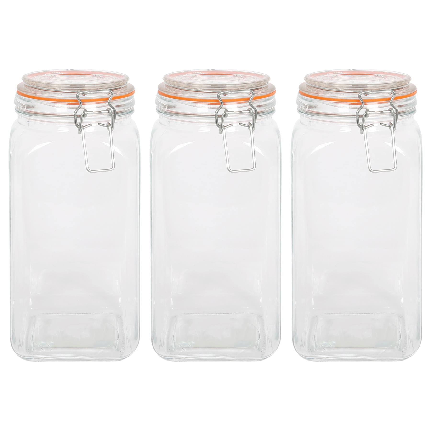 1.7L Square Glass Jars with Clip-Top Lids - Pack of 3 - By Argon Tableware