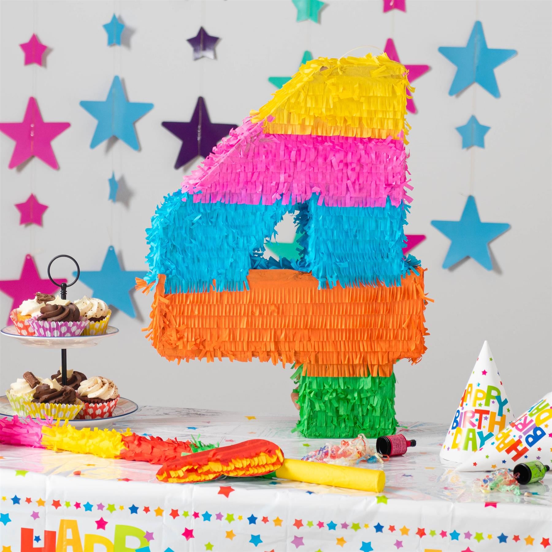 Number 4 Pop-Out Pinata with Stick & Blindfold - Multi Stick