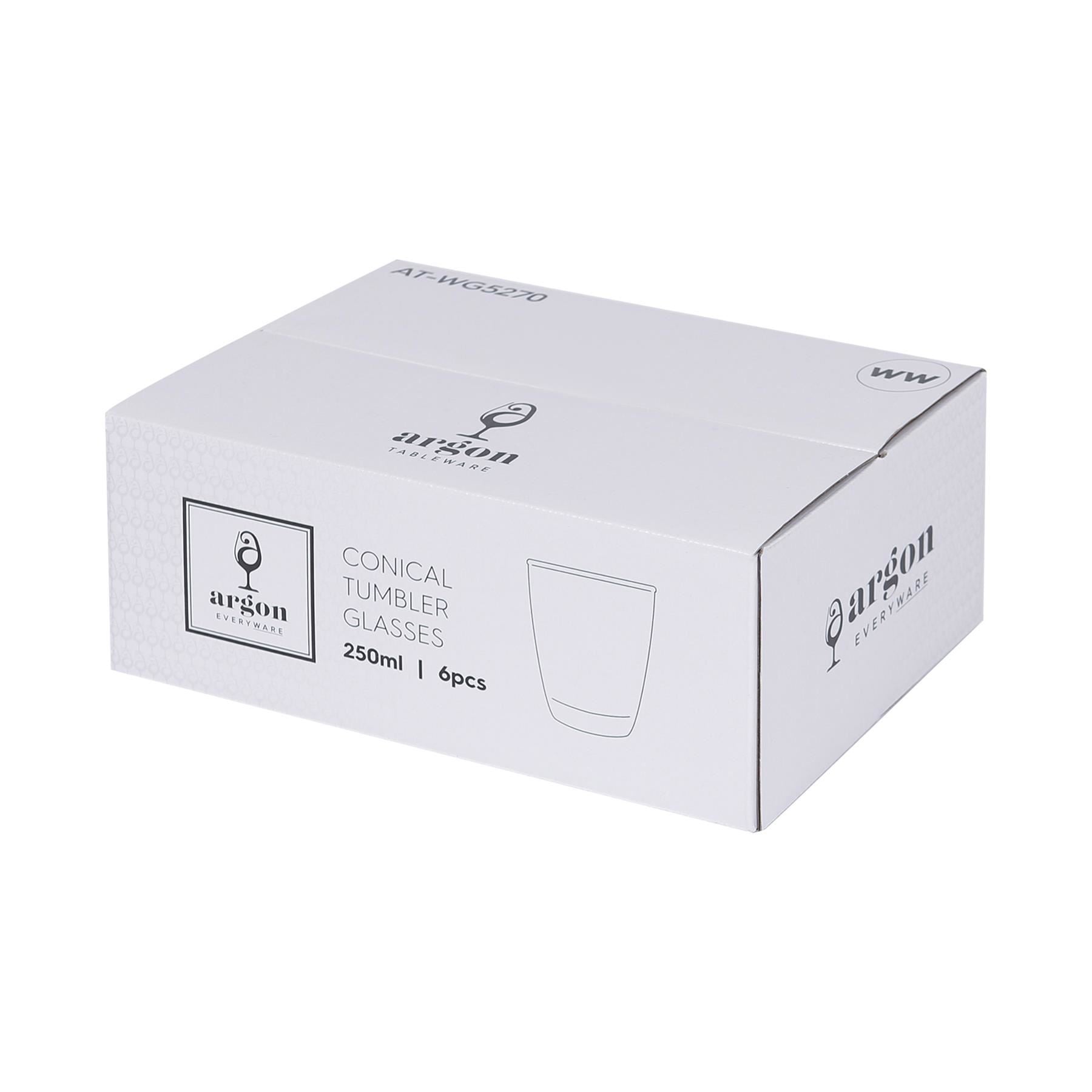250ml Conical Glass Tumblers - Pack of 6