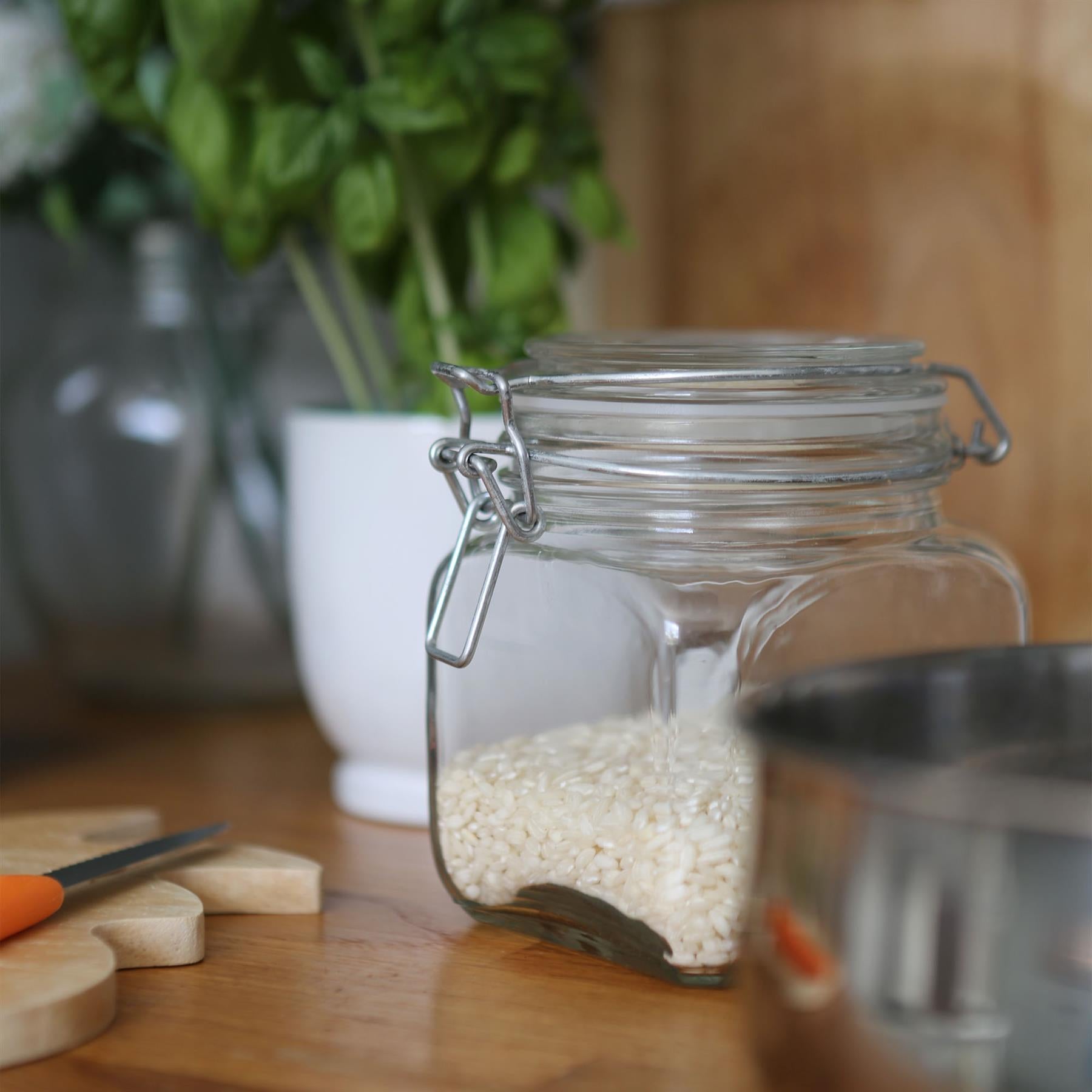 760ml Square Glass Jars with Clip-Top Lids - Pack of Three