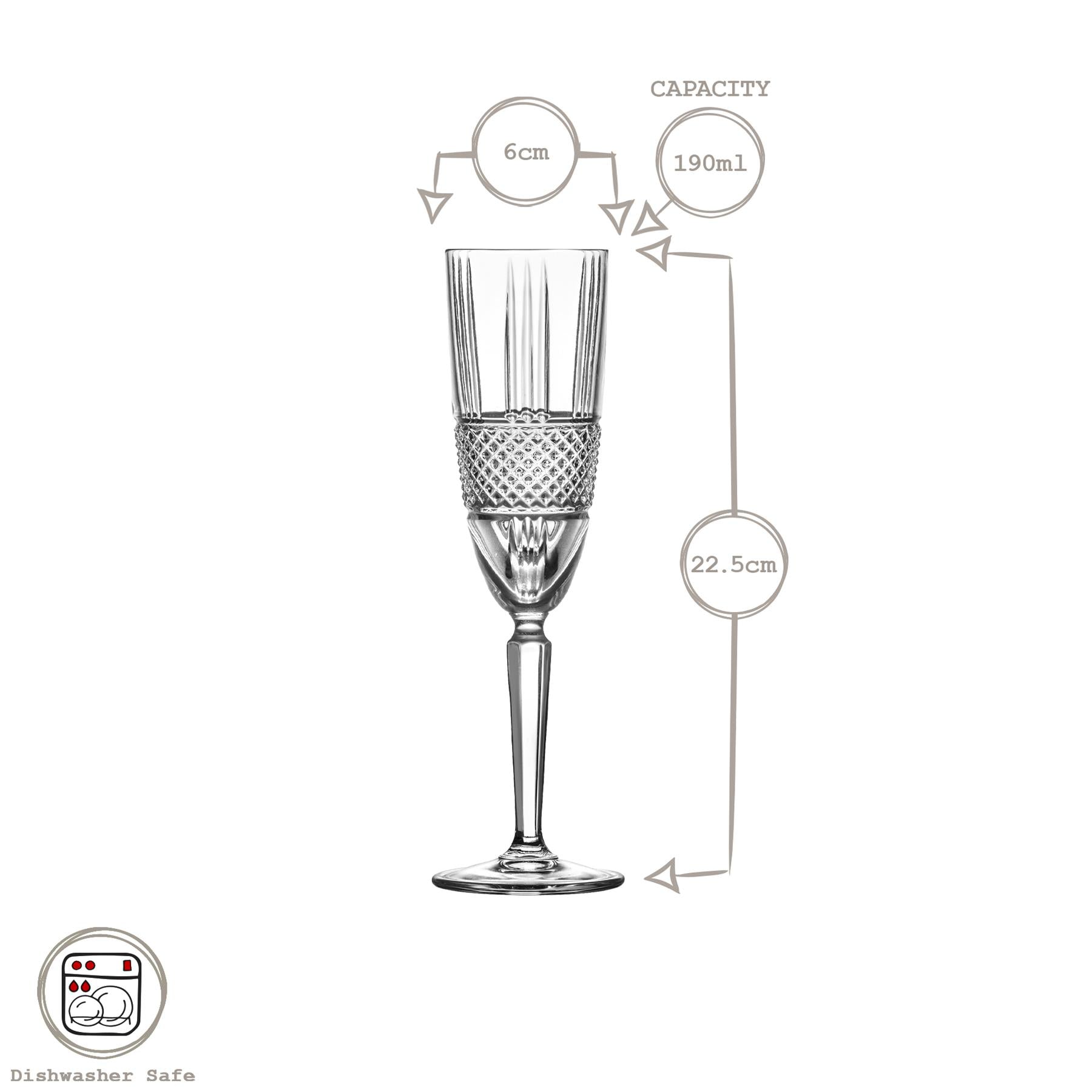 190ml Brillante Glass Champagne Flutes - Pack of 6