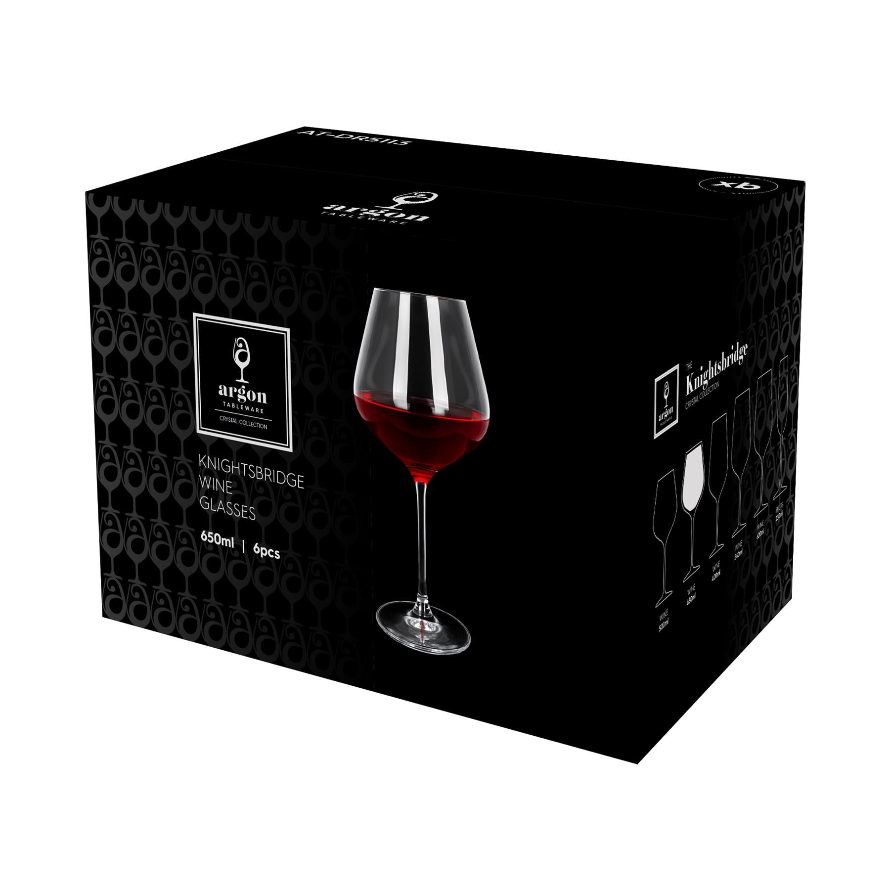 650ml Knightsbridge Crystal Red Wine Glasses - Pack of 6