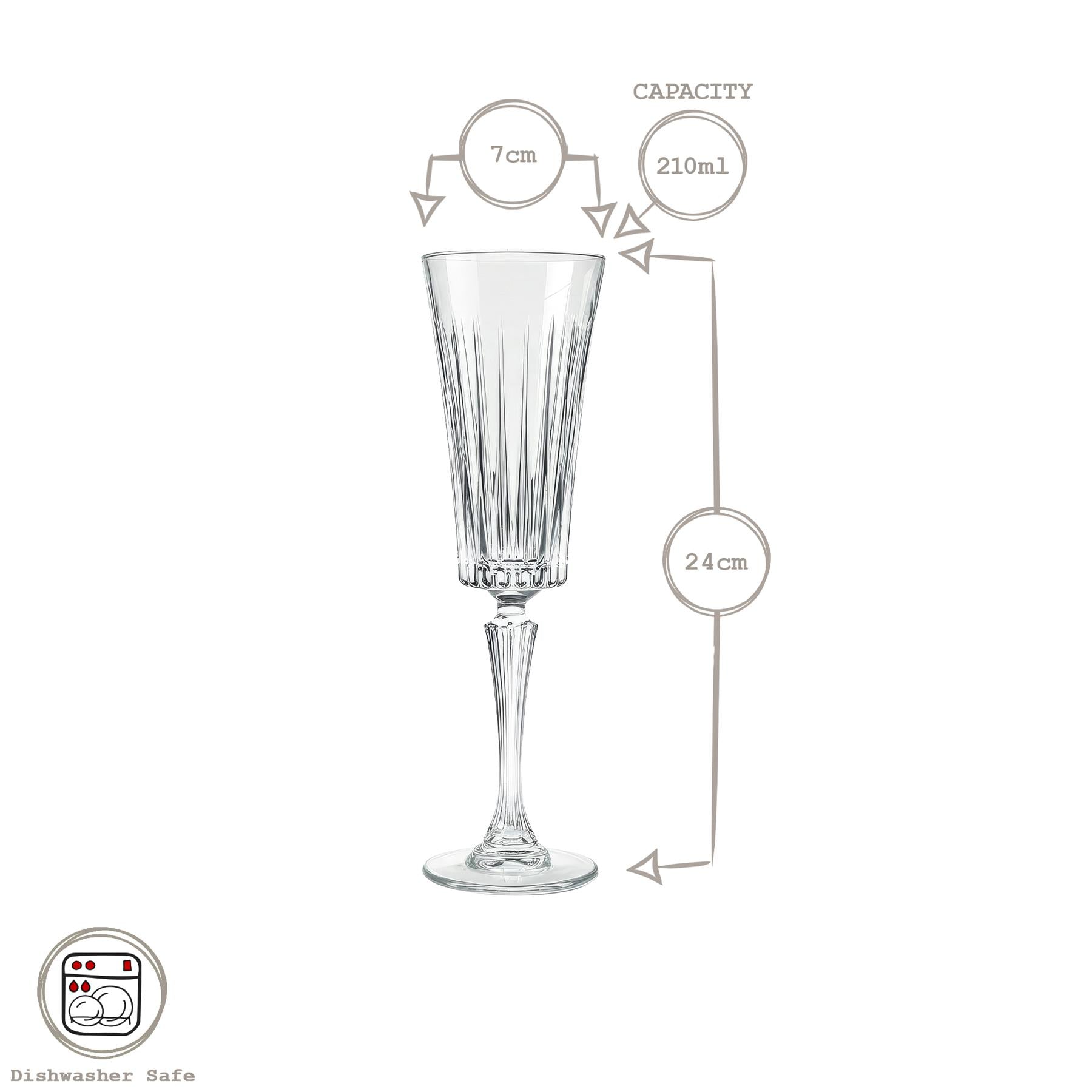 210ml Timeless Crystal Glass Champagne Flutes - Pack of 6