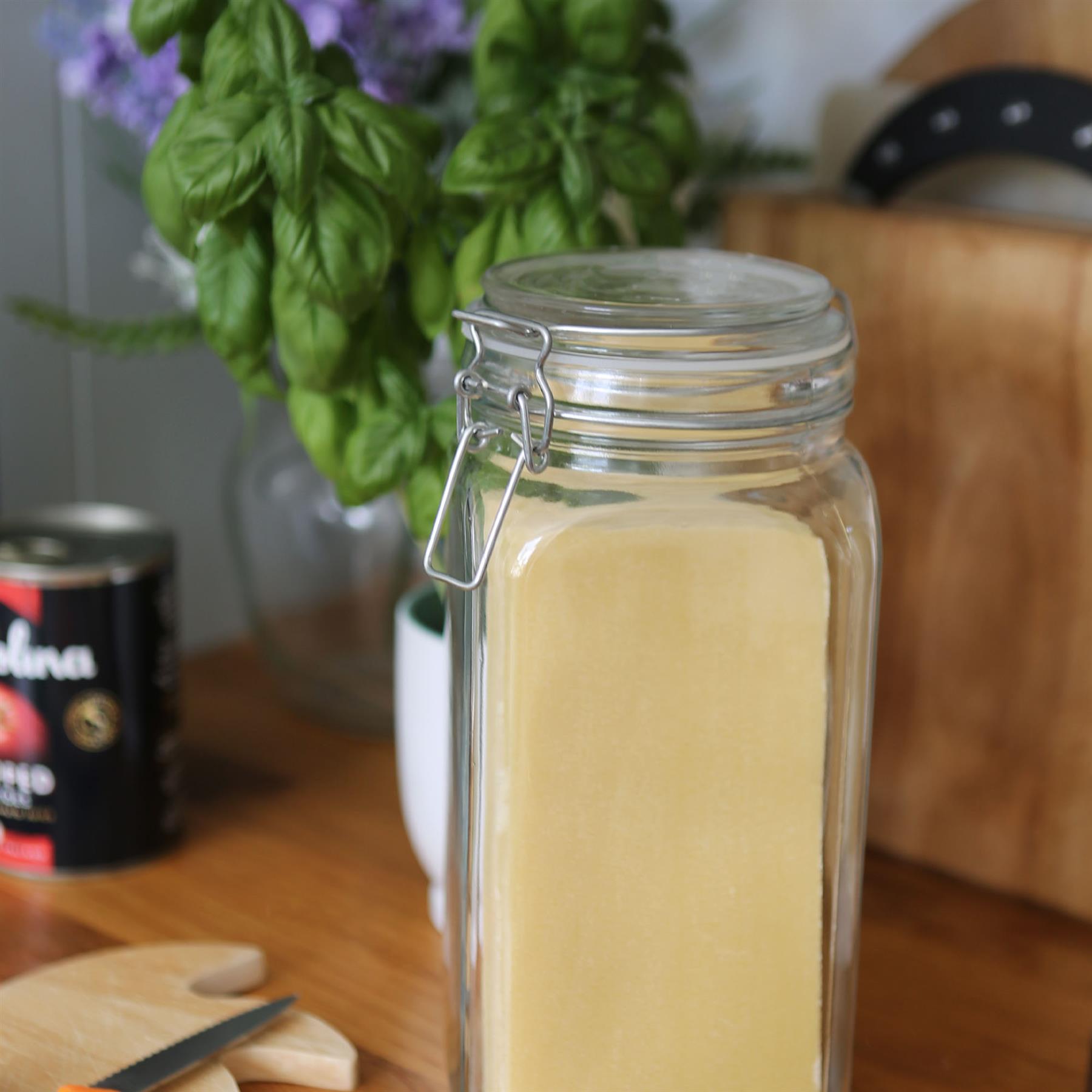1.7L Square Glass Jars with Clip-Top Lids - Pack of Three