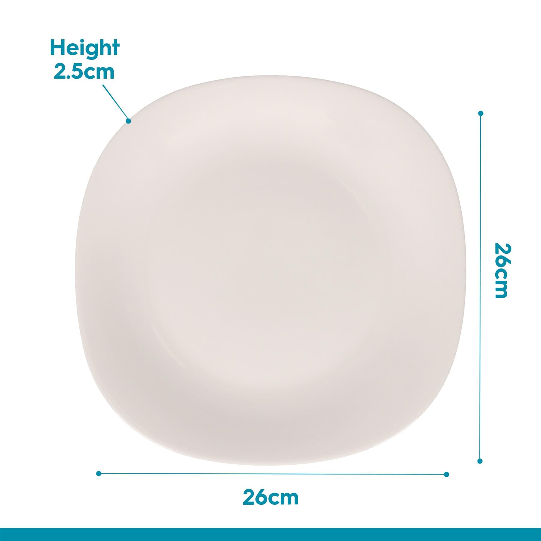 Square Opalware Dinner Plates - 26cm - White - Pack of 6