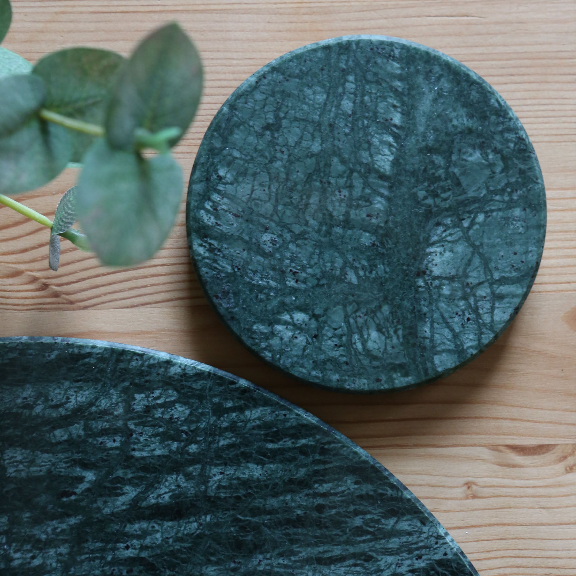 12pc Round Marble Placemats & Round Coasters Set - 30cm - Green