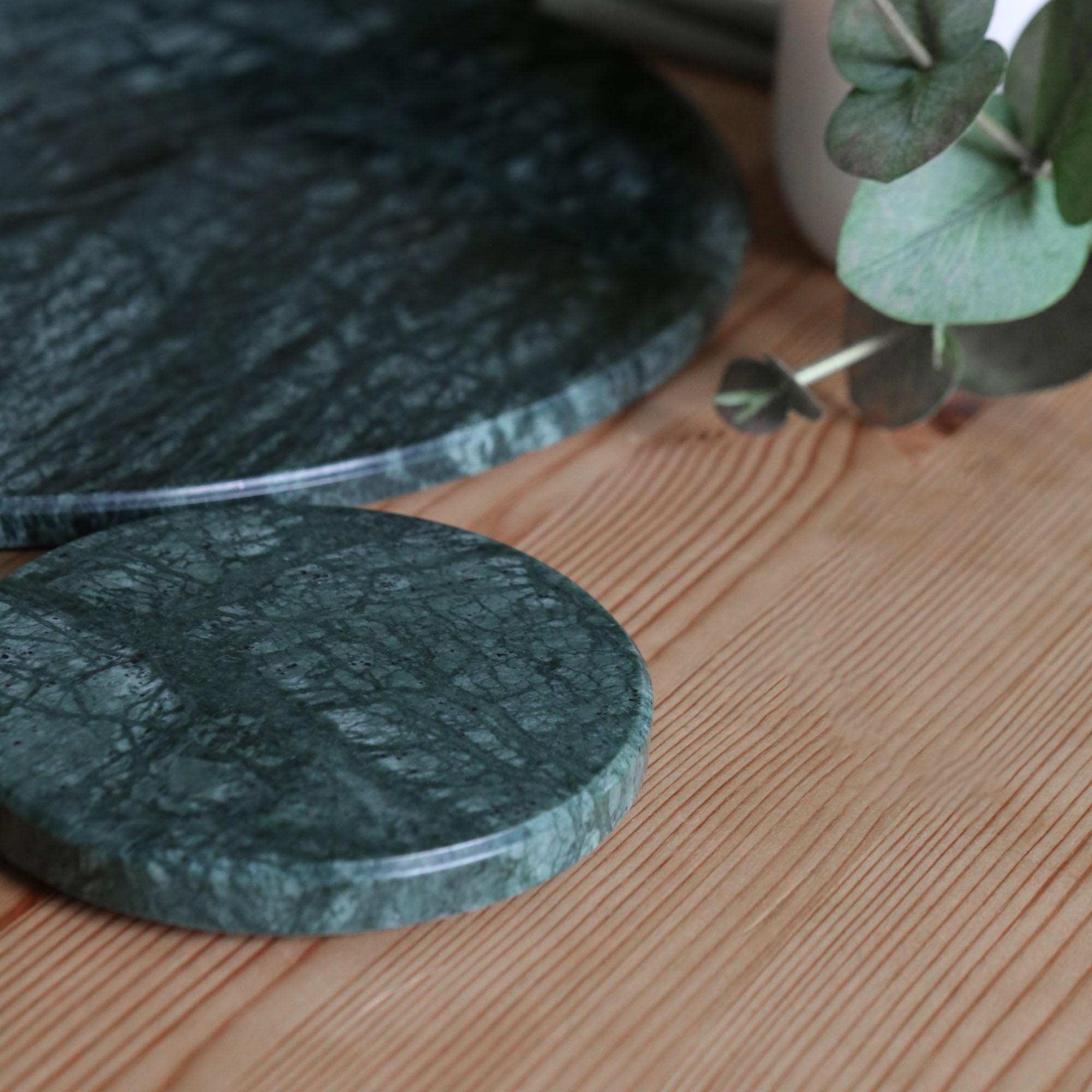 12pc Round Marble Placemats & Round Coasters Set - 30cm - Green
