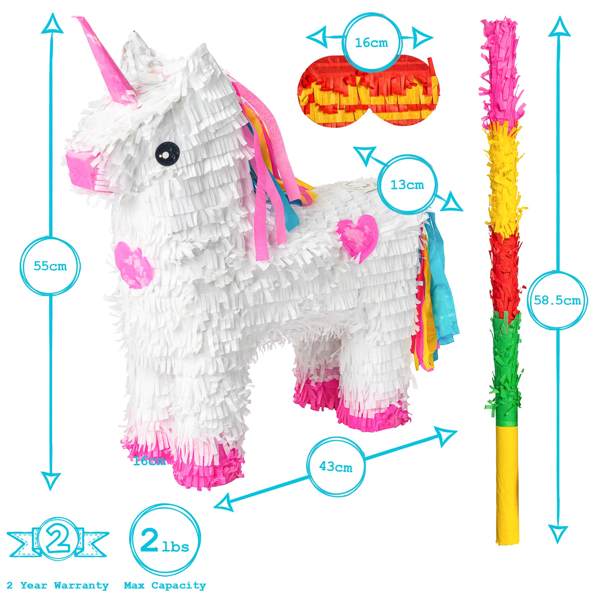 Unicorn Pinata with Stick & Blindfold