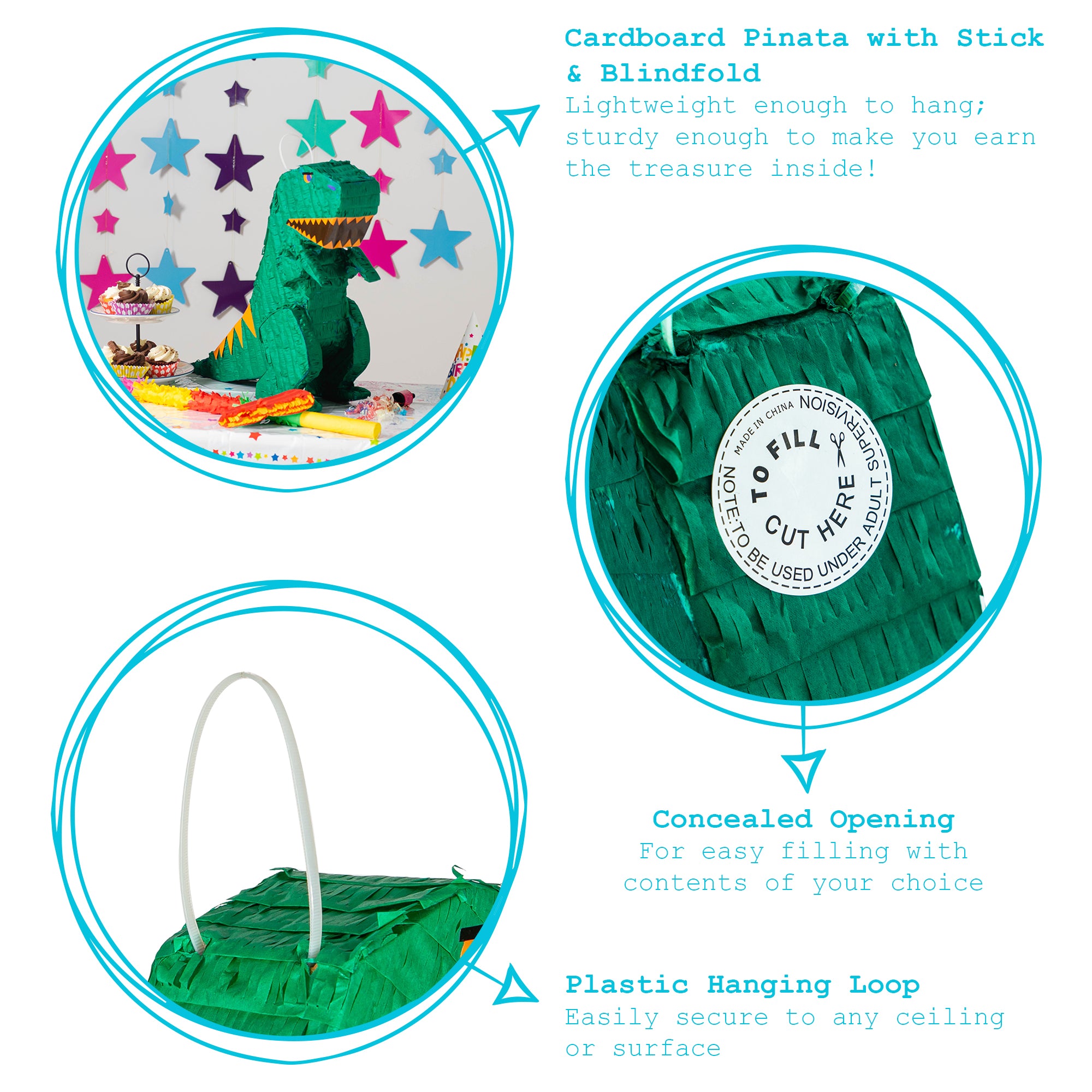 Dinosaur Pinata with Stick & Blindfold