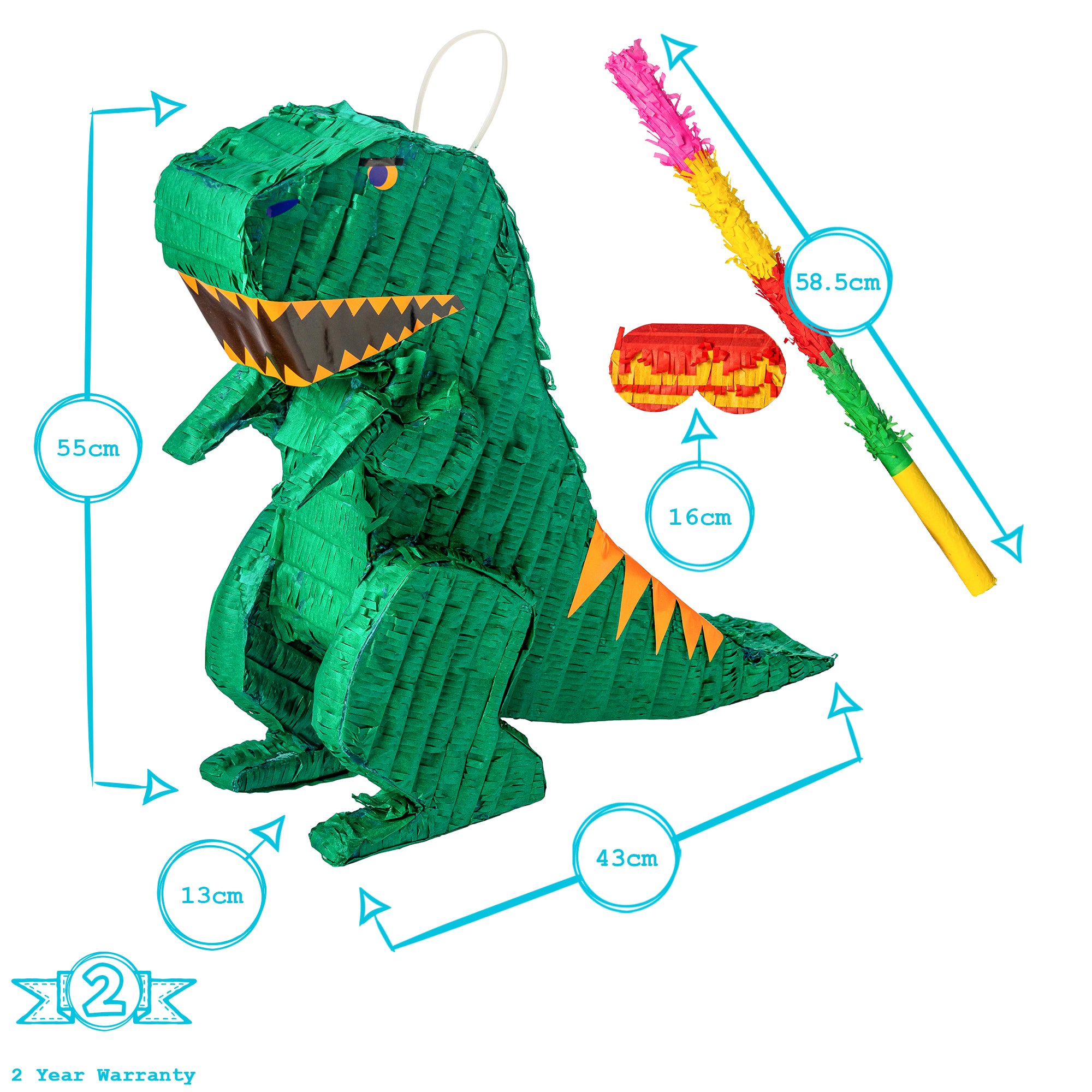 Dinosaur Pinata with Stick & Blindfold