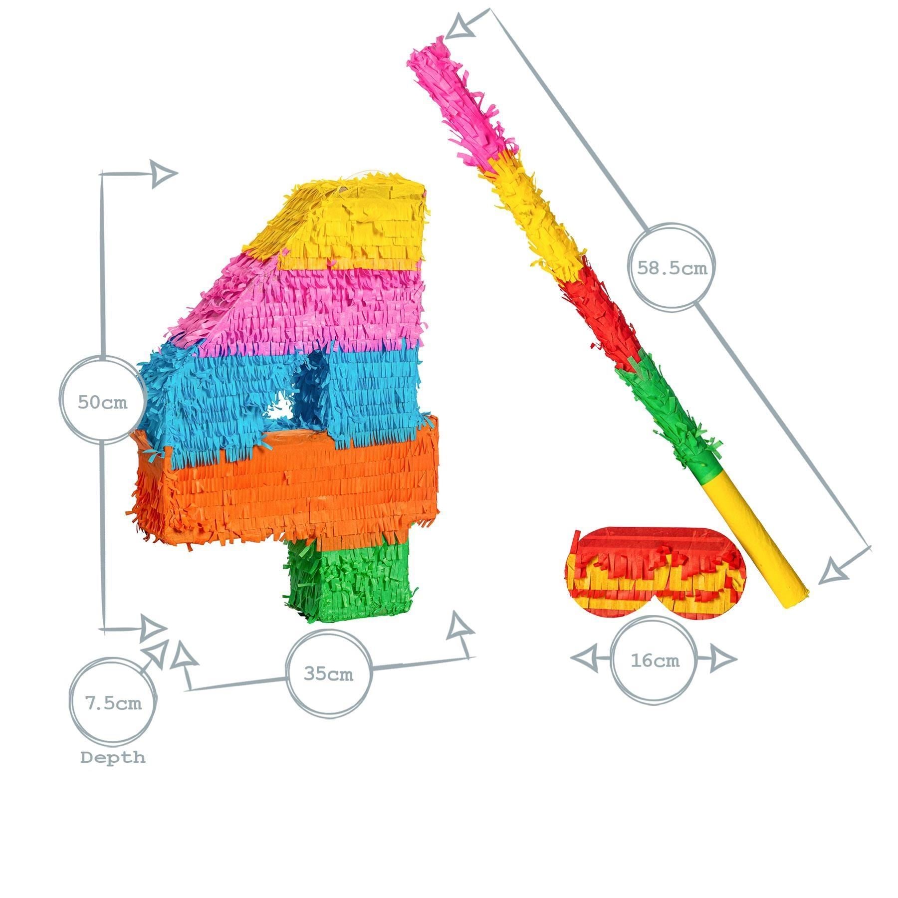 Number 4 Pop-Out Pinata with Stick & Blindfold - Multi Stick