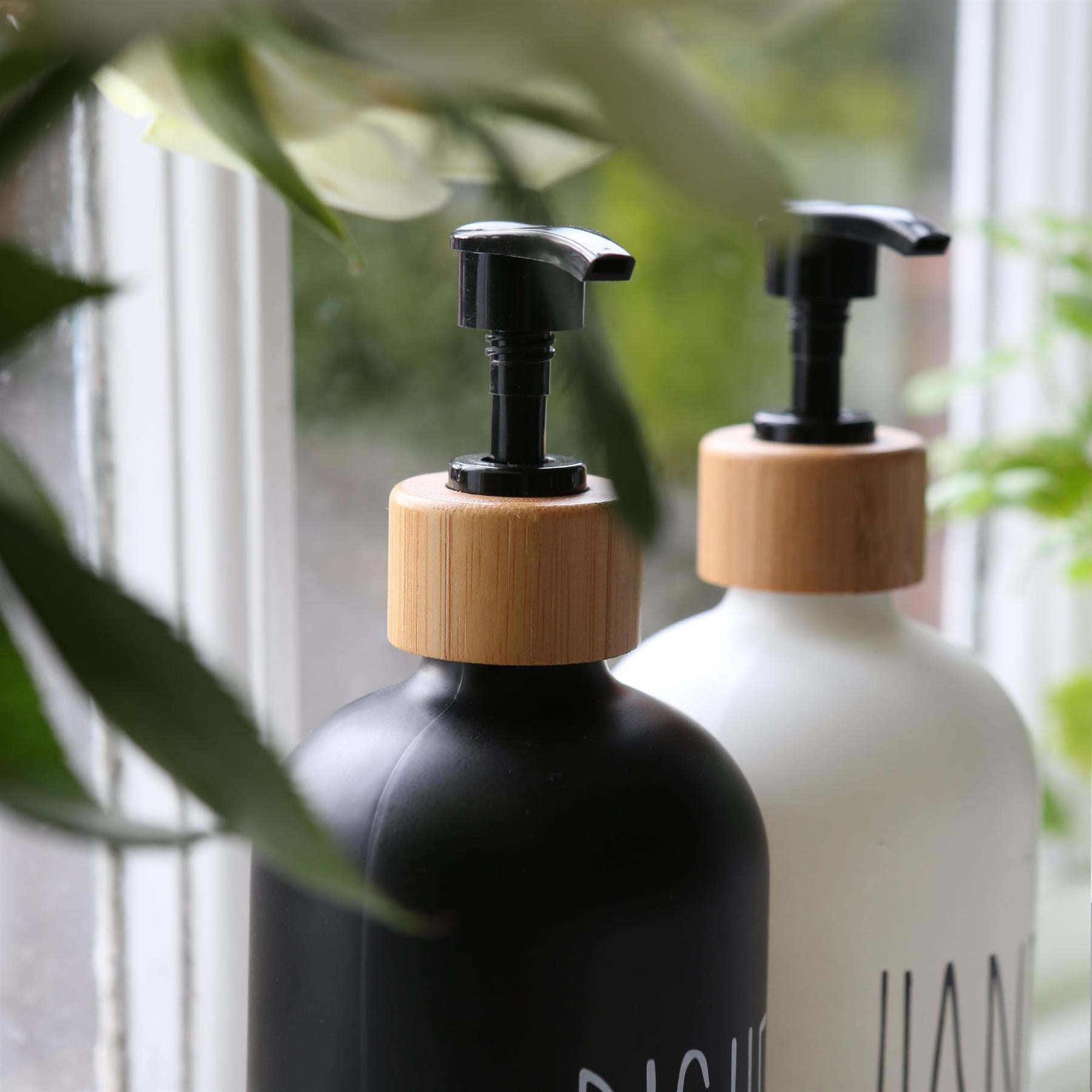 2pc Glass Hand & Dish Soap Dispenser Set with Ceramic Tray - 500ml