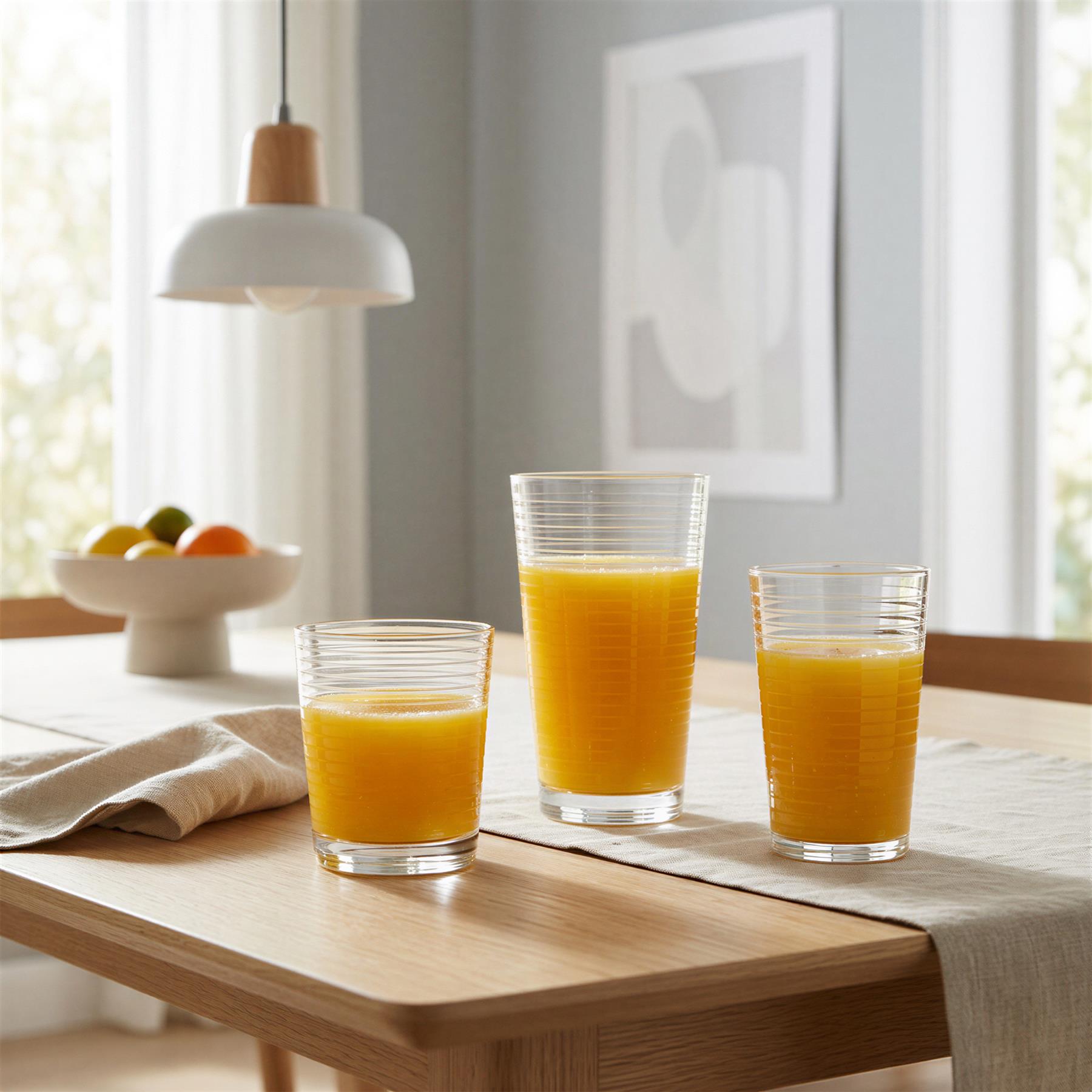 18 Piece Ribbed Glass Tumblers Set - 3 Sizes
