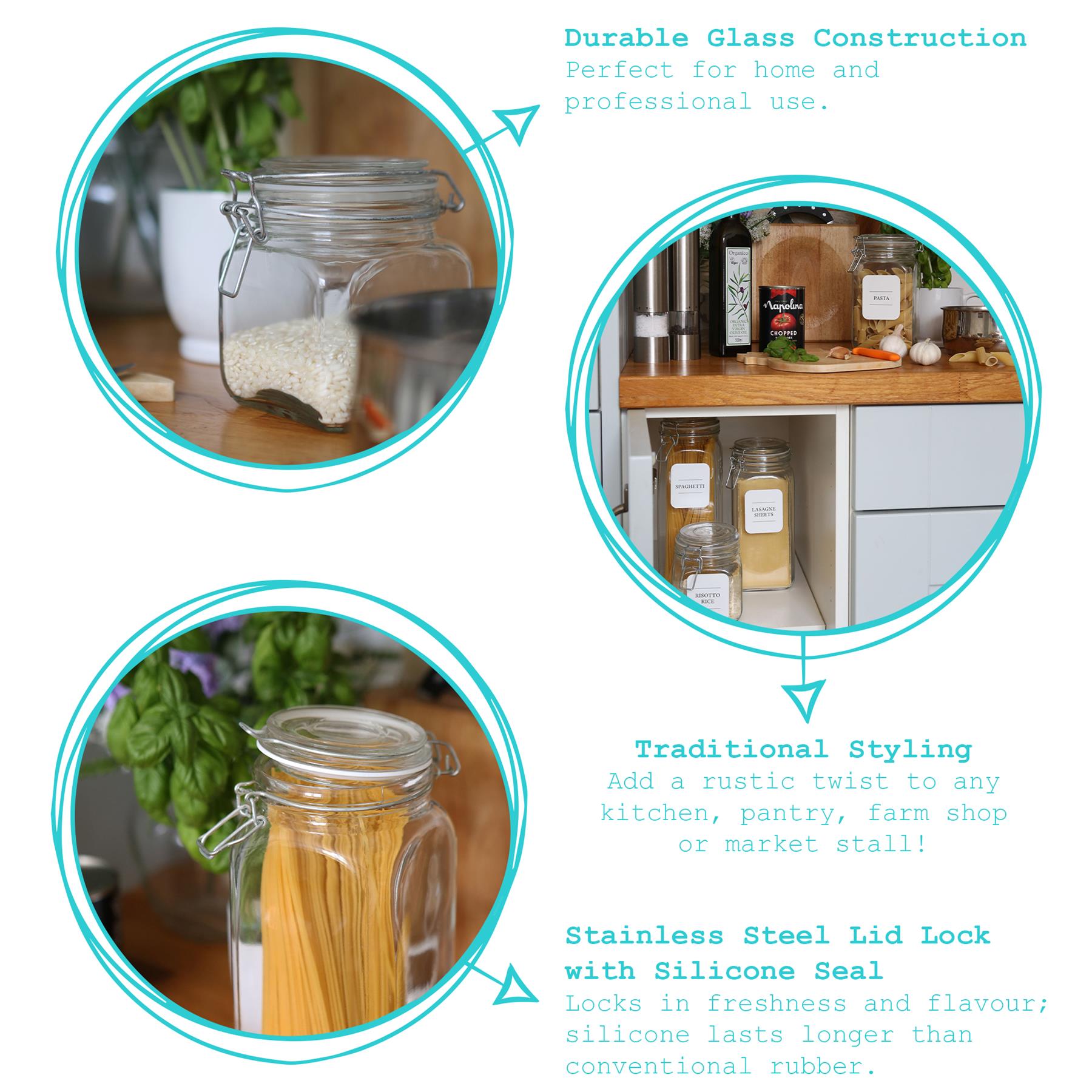 760ml Square Glass Jars with Clip-Top Lids - Pack of Three