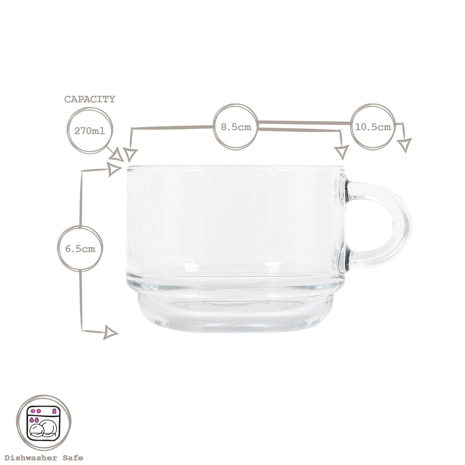 270ml Cozy Stacking Glass Coffee Cups - Pack of 6