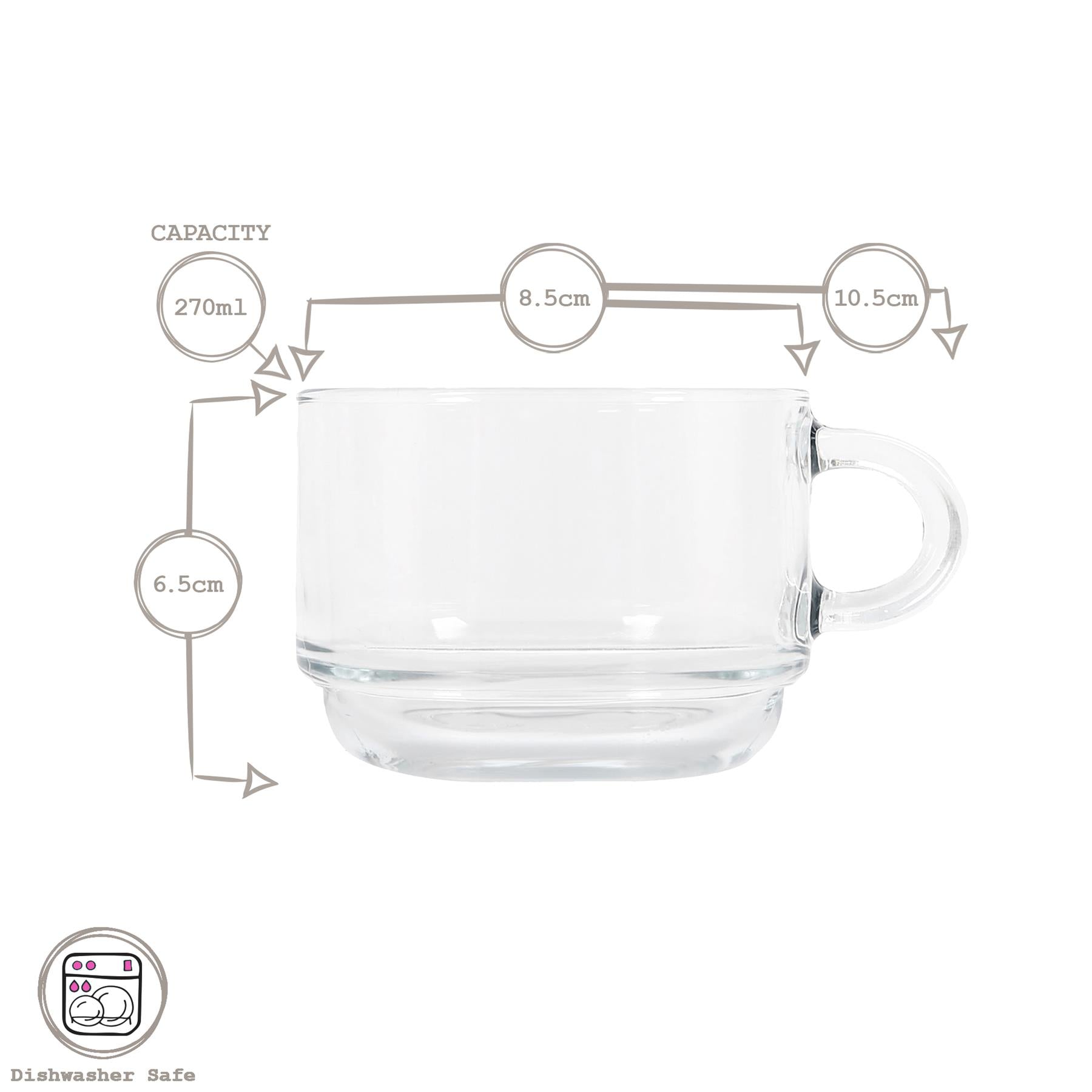 270ml Cozy Stacking Glass Coffee Cups - Pack of 6