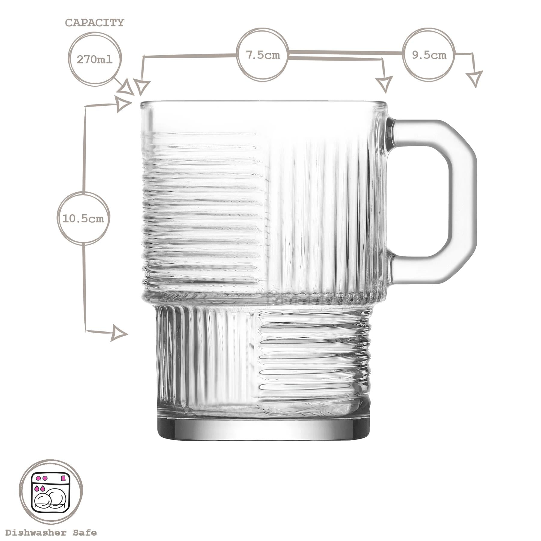 270ml Helen Stacking Glass Coffee Cups - Pack of 6