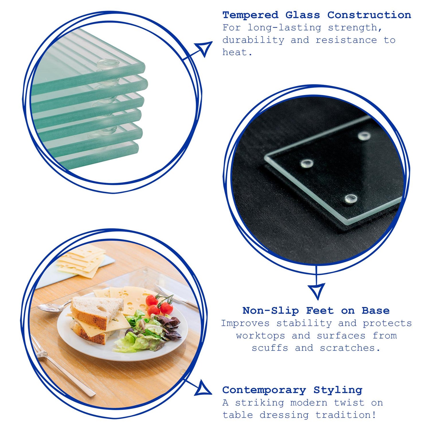 12pc Rectangle Glass Placemats & Square Coasters Set - 30cm x 20cm - Clear