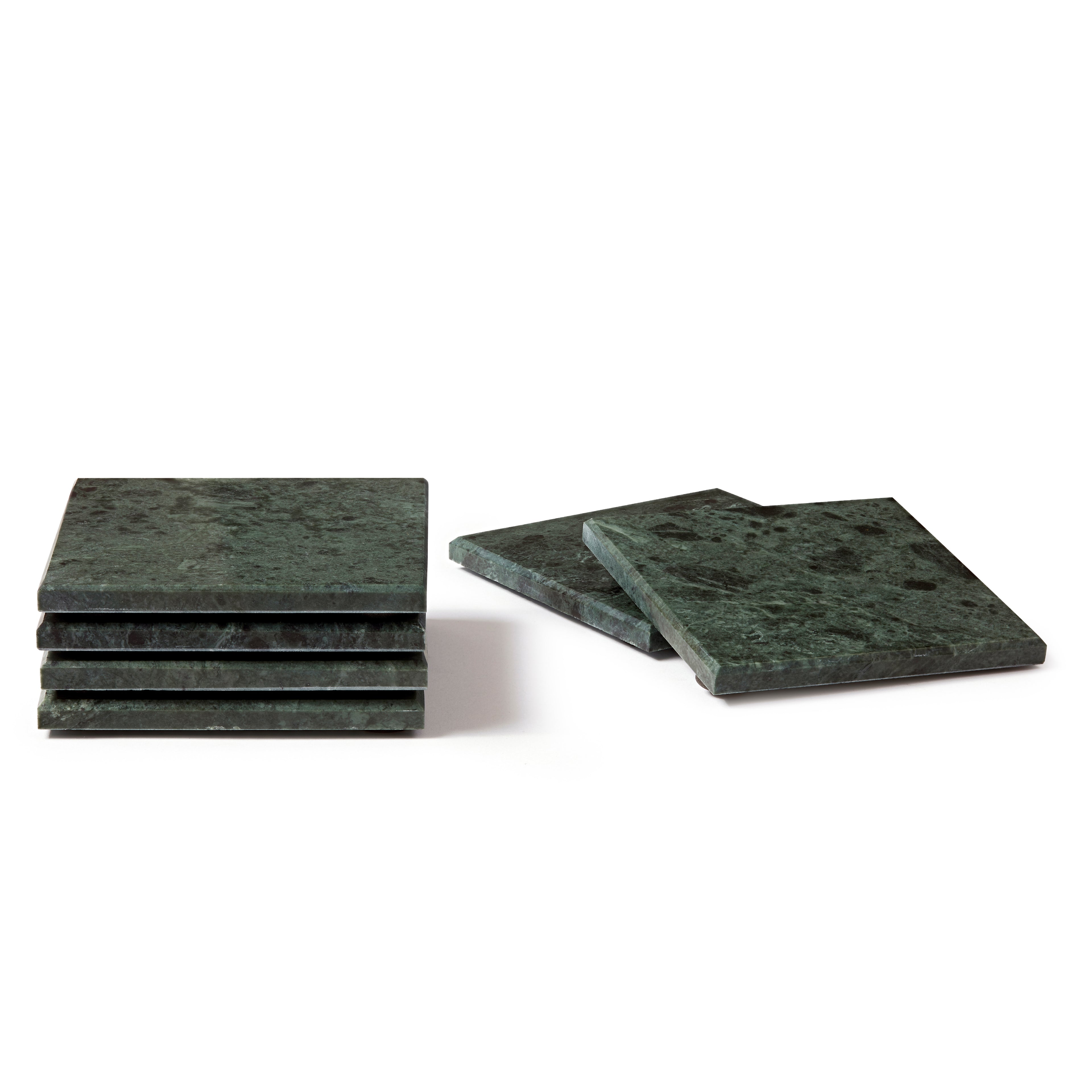 12pc Rectangle Marble Placemats & Square Coasters Set - 30cm x 20cm - Green