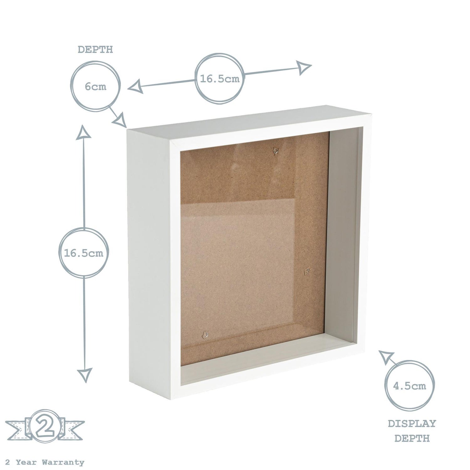6" x 6" White 3D Deep Box Photo Frame with 2" x 2" Mount