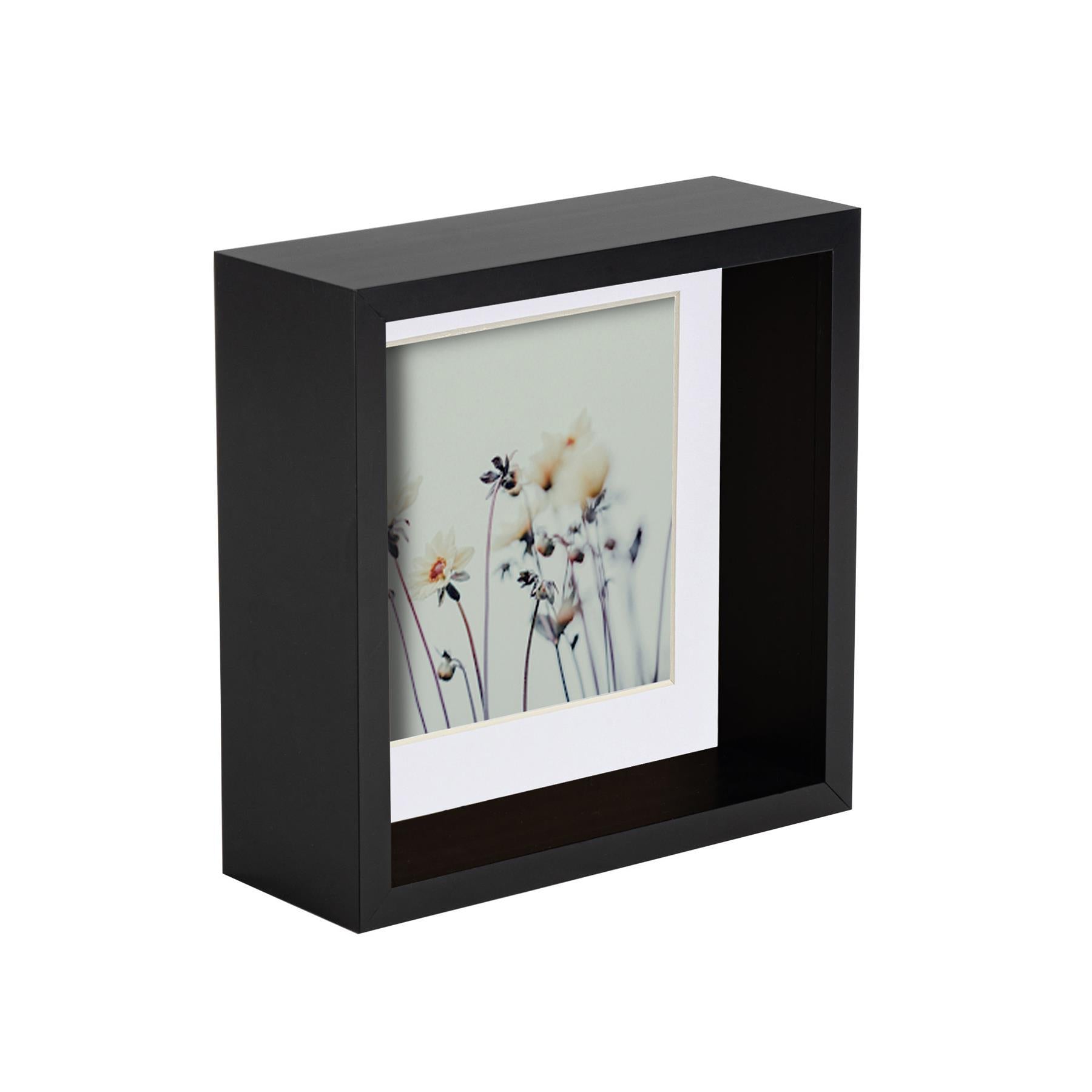 6" x 6" Black 3D Deep Box Photo Frame with White 4" x 4" Mount