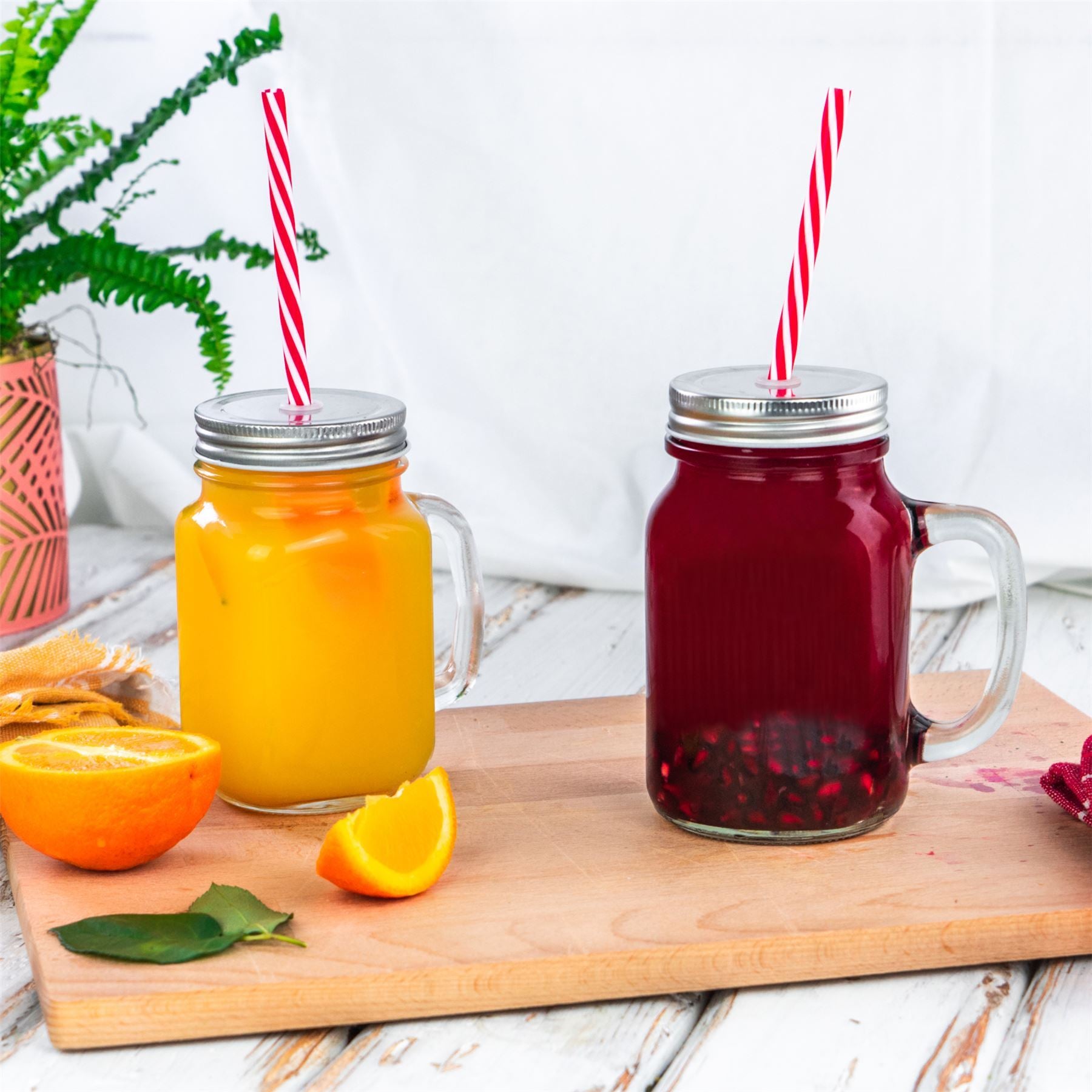 450ml Jam Jar Drinking Glasses with Lids & Straws - Pack of Four
