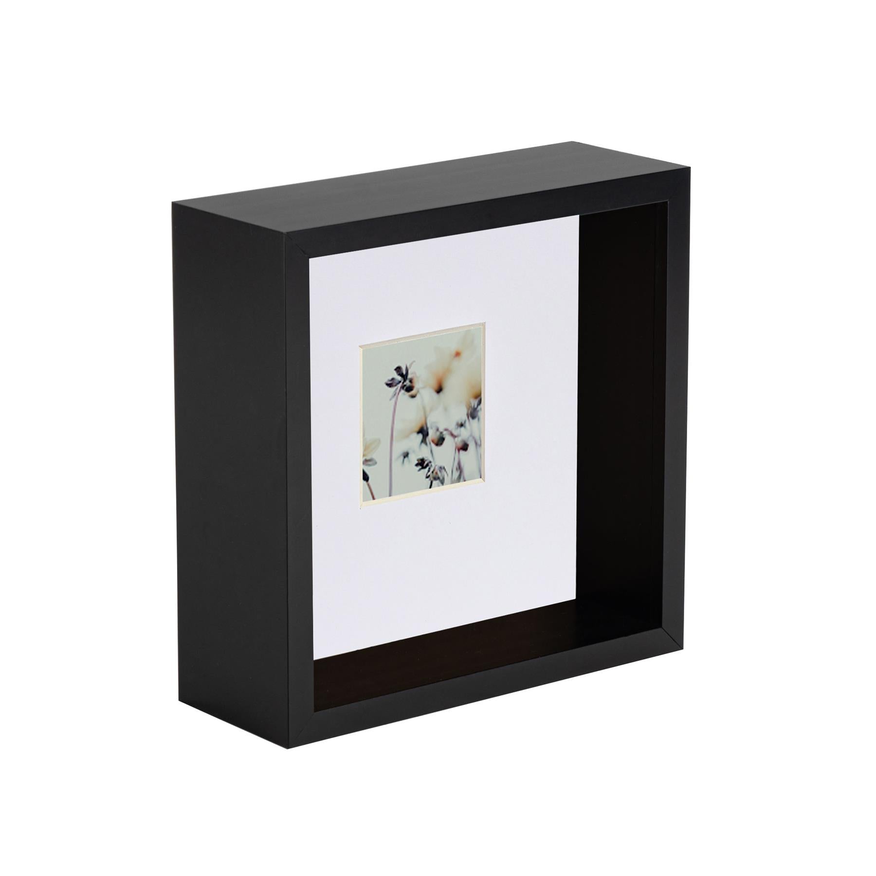 6" x 6" Black 3D Deep Box Photo Frame with White 2" x 2" Mount