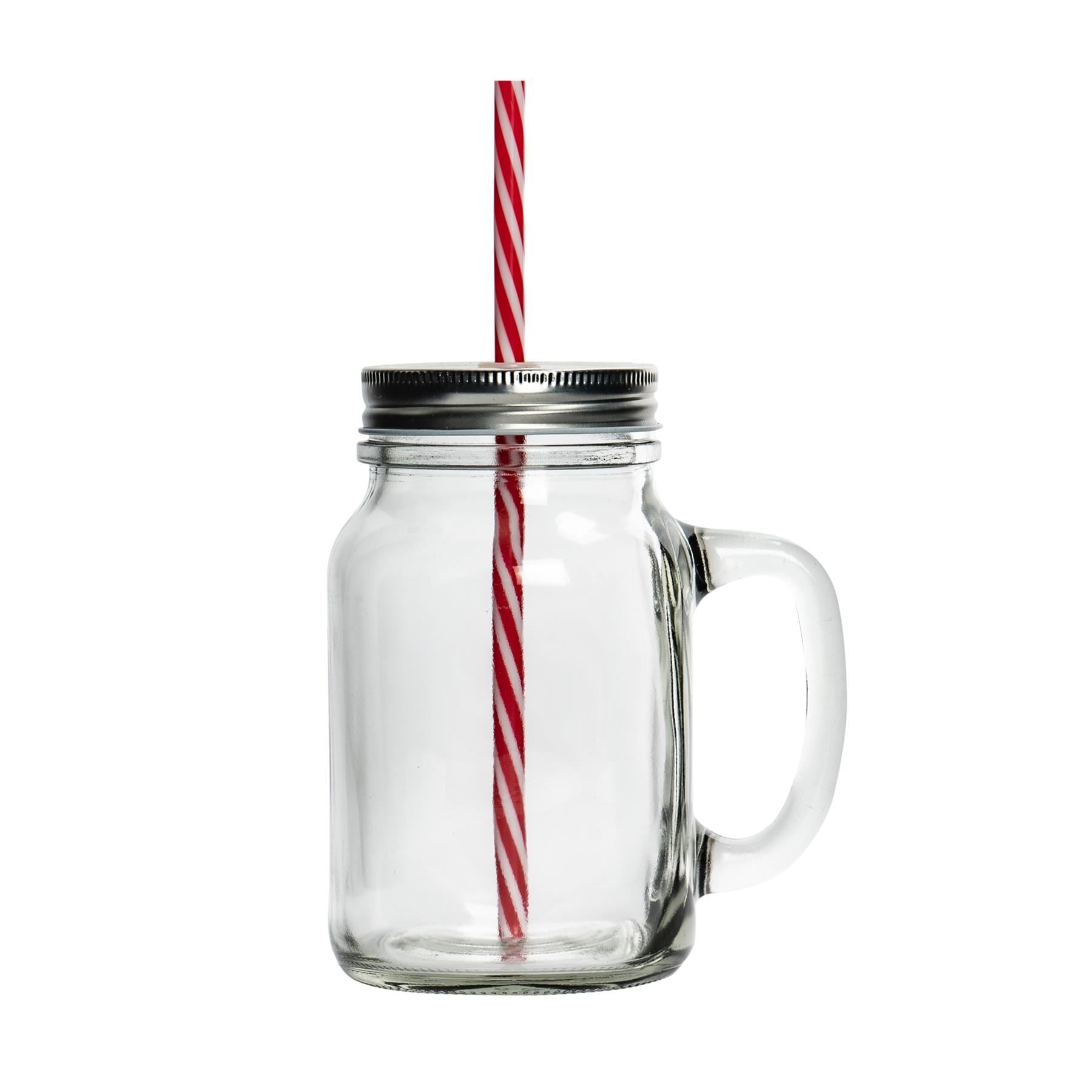 620ml Jam Jar Drinking Glasses with Lids & Straws - Pack of Four