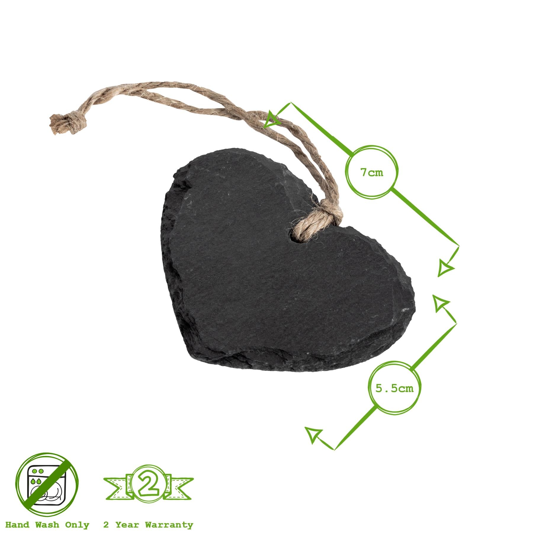 7cm x 5.5cm Slate Heart Hanging Tags - Pack of Six