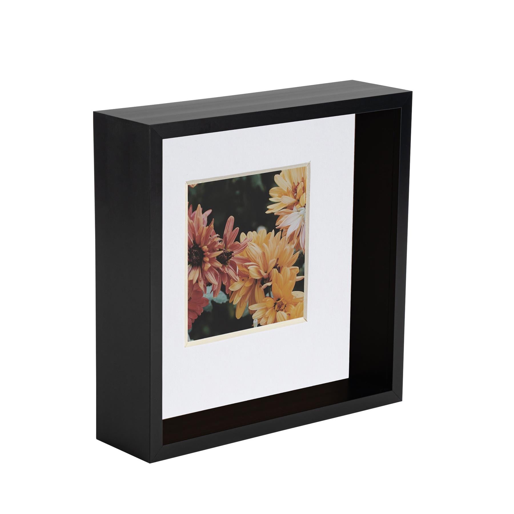 8" x 8" Black 3D Deep Box Photo Frame with 4" x 4" White Mount