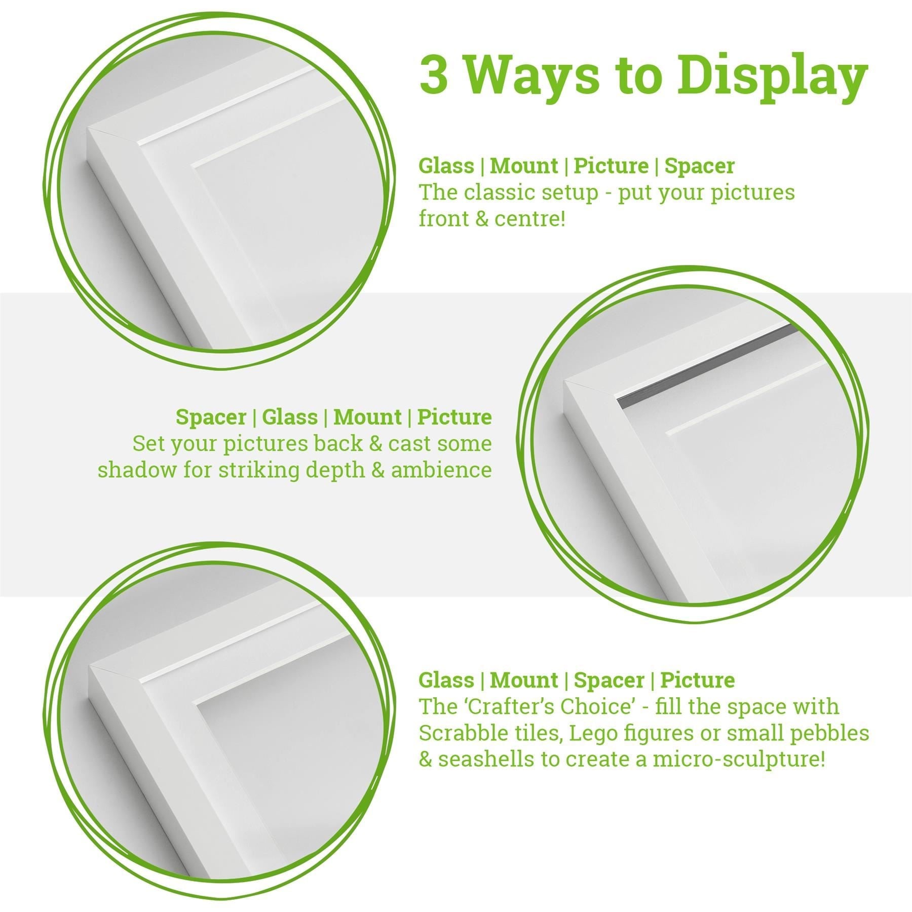 8" x 8" Black 3D Deep Box Photo Frame with 4" x 4" White Mount