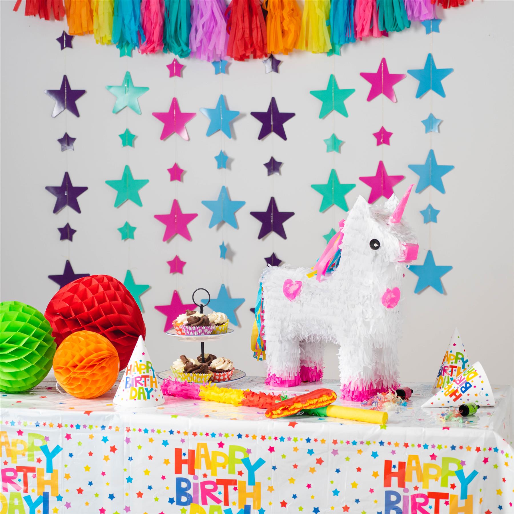 Unicorn Pinata with Stick & Blindfold