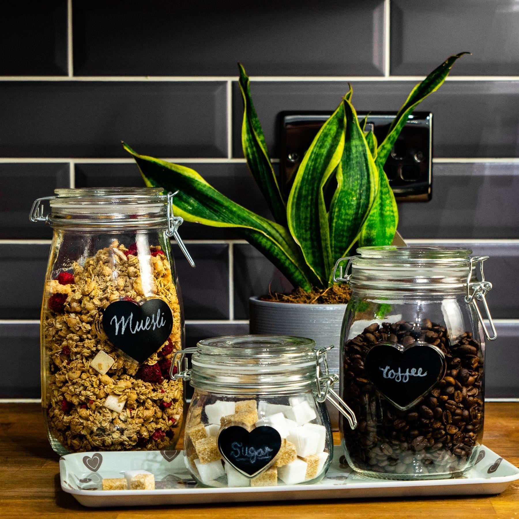 Medium Black Heart Chalkboard Storage Jar Labels - Pack of Six