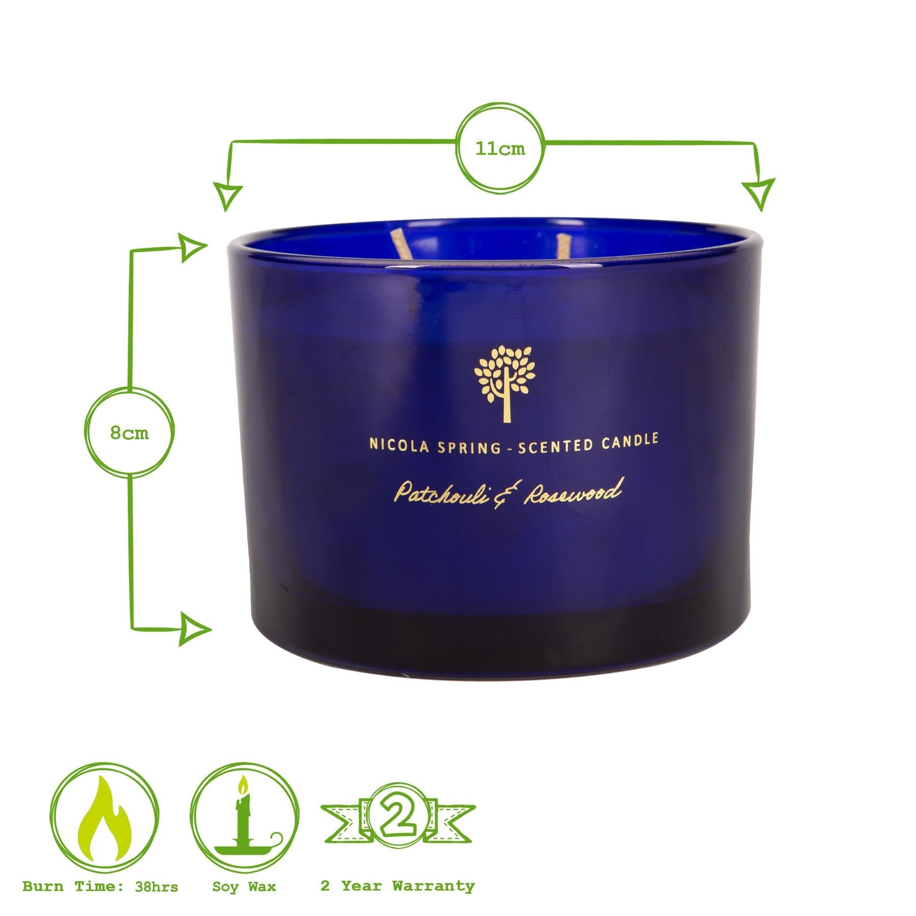 350g Double Wick Patchouli & Rosewood Scented Soy Wax Candle