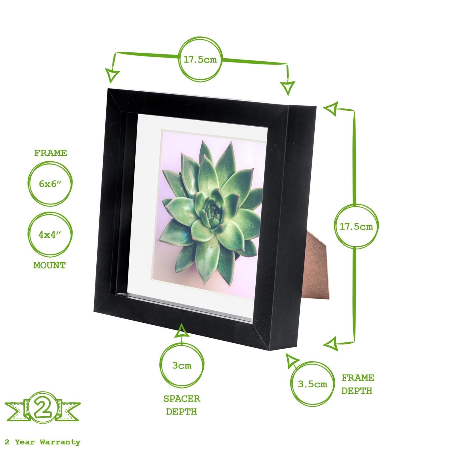 6" x 6" Black 3D Box Photo Frame with 4" x 4" Mount