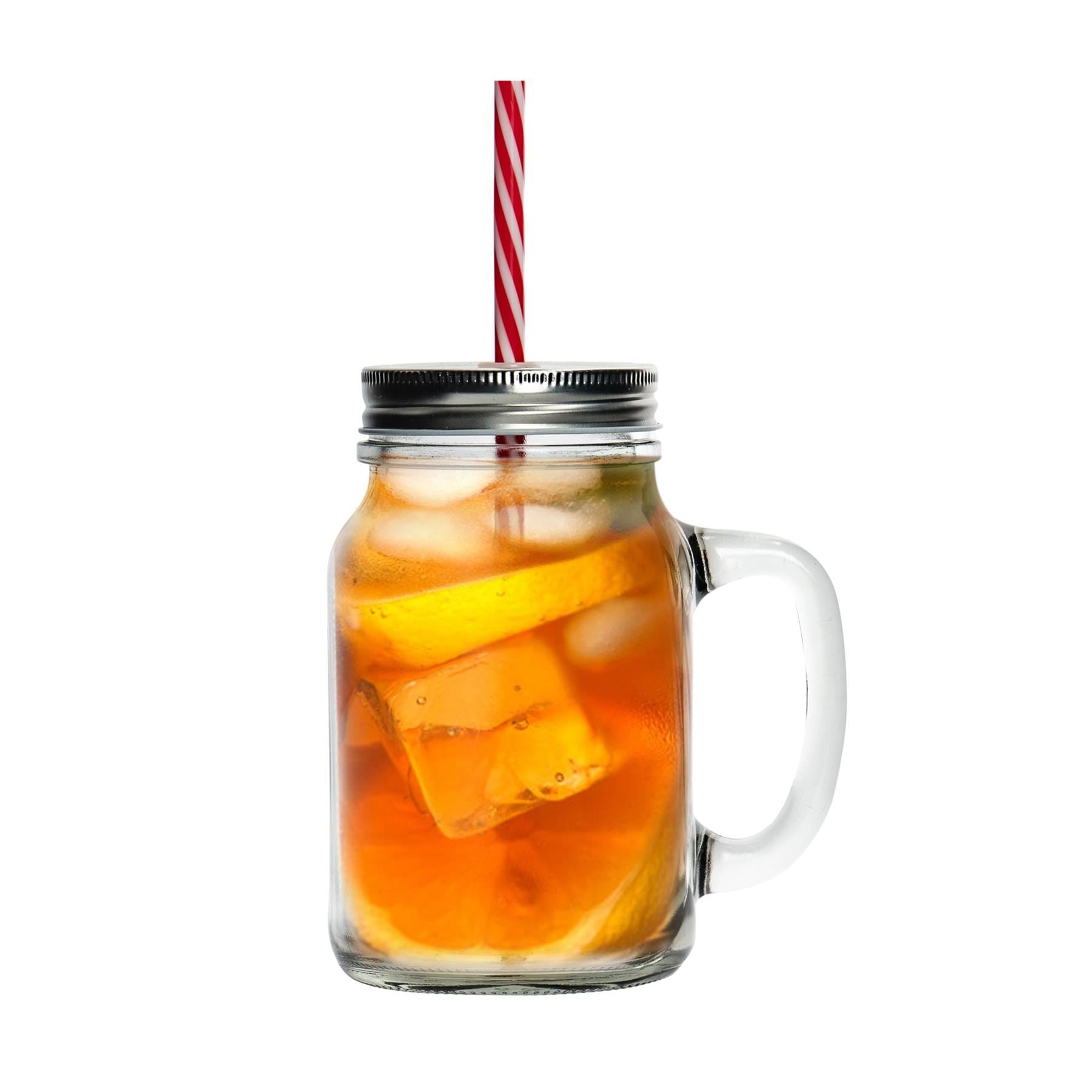 620ml Jam Jar Drinking Glasses with Lids & Straws - Pack of Four