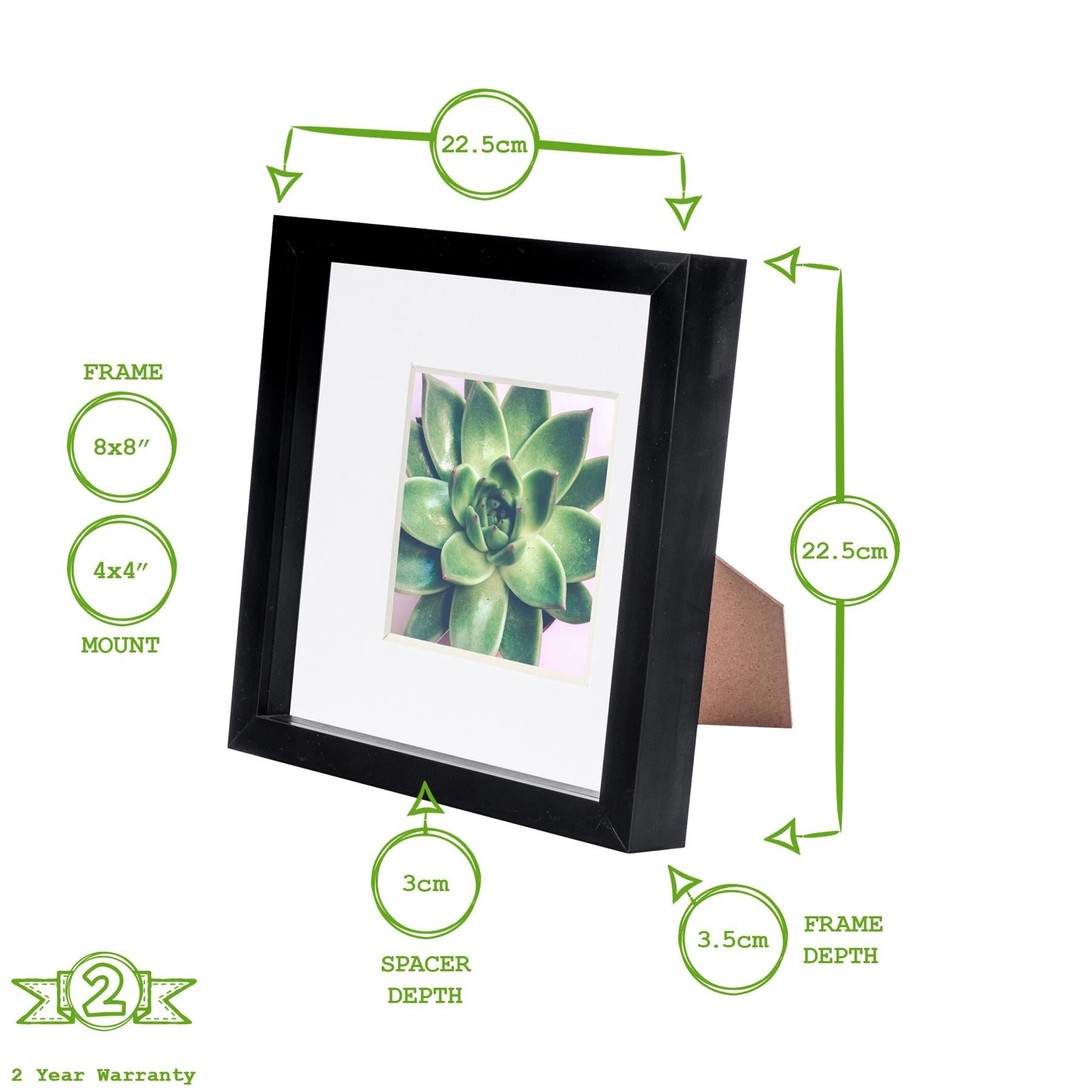 8" x 8" Black 3D Box Photo Frame with 4" x 4" Mount