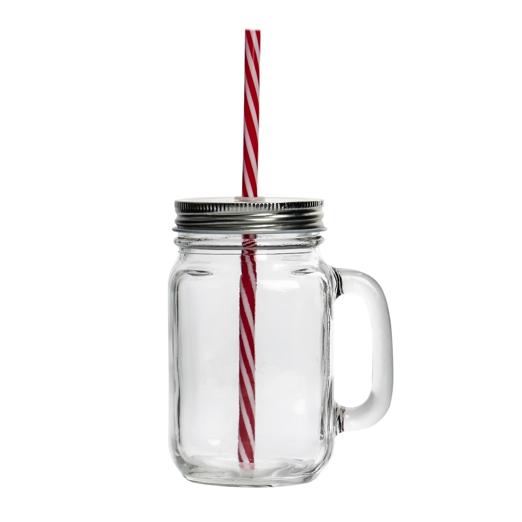450ml Jam Jar Drinking Glasses with Lids & Straws - Pack of Four