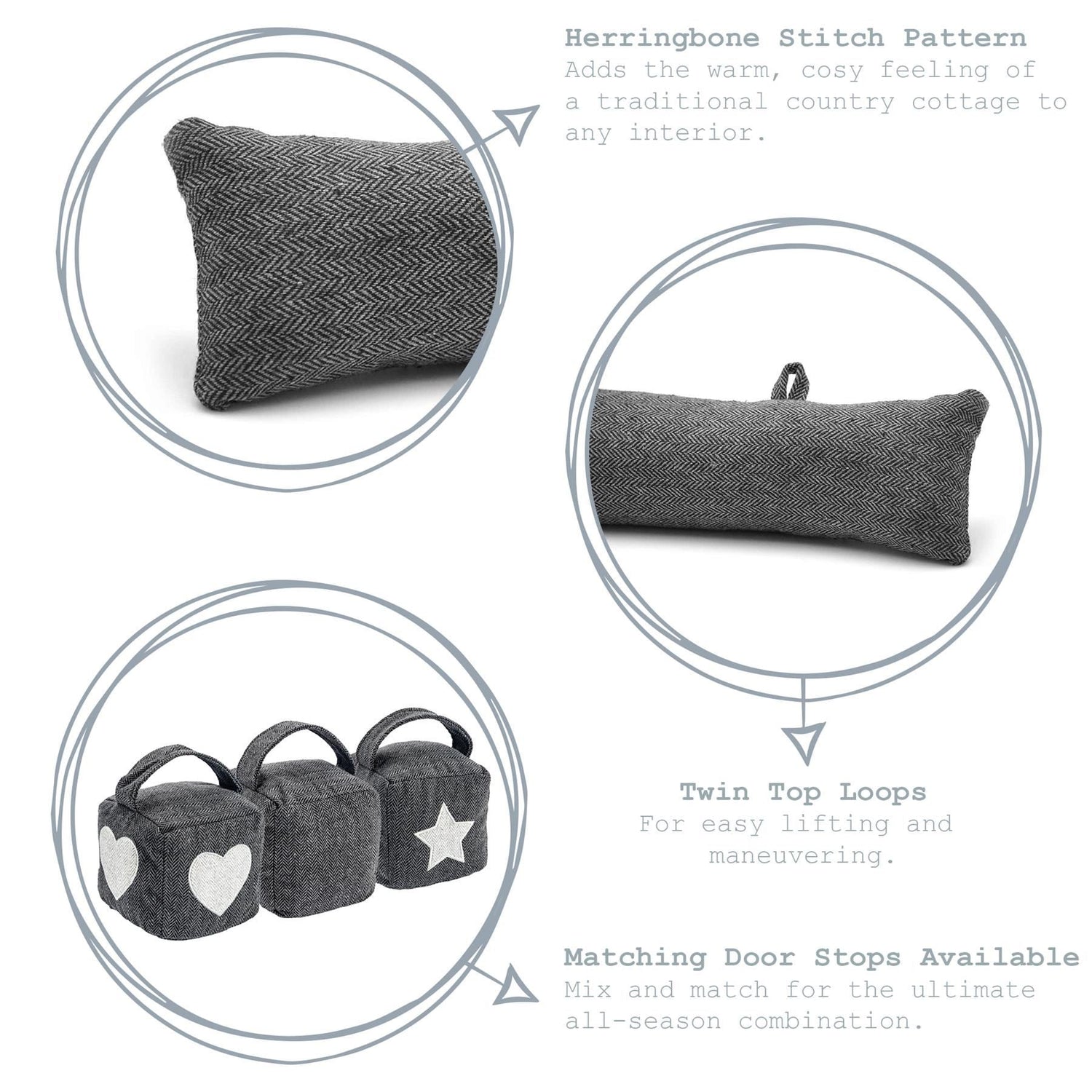 Grey Herringbone Draught Excluder - 80cm