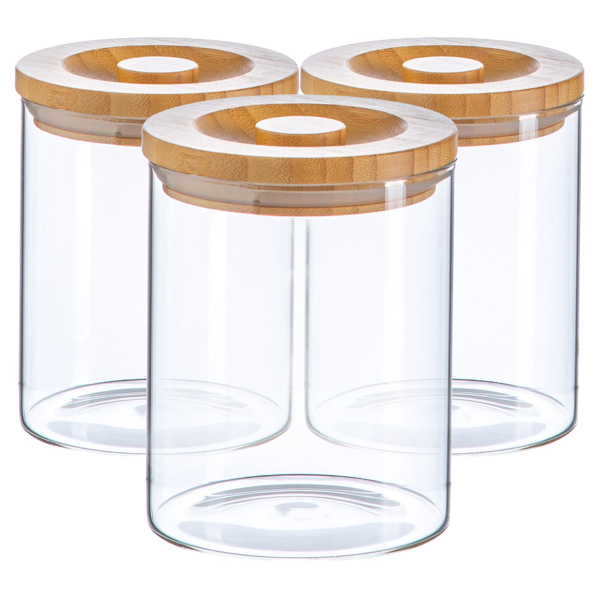 750ml Carved Wood Lid Storage Jars - Pack of 3 - By Argon Tableware