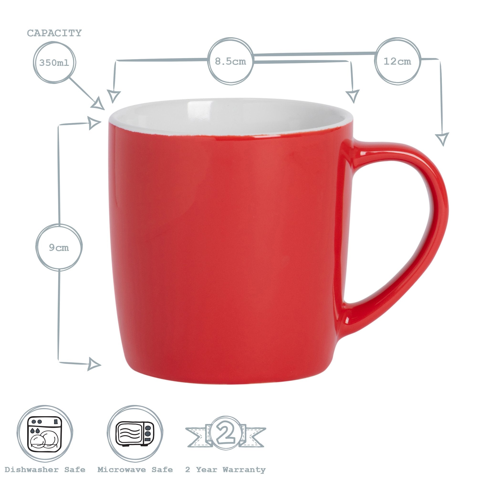 350ml Coloured Coffee Mugs - Pack of Six