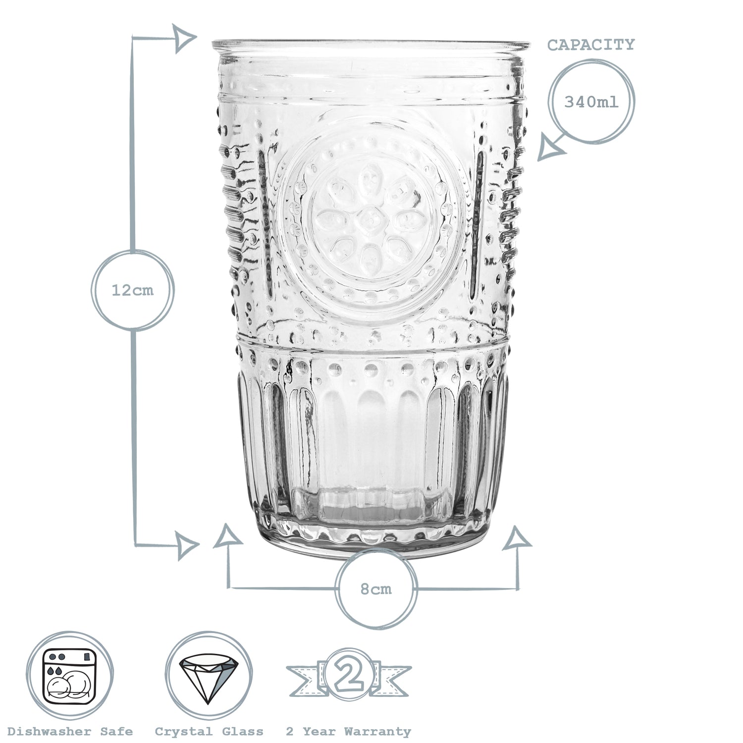300ml Romantic Highball Glasses - Pack of Six