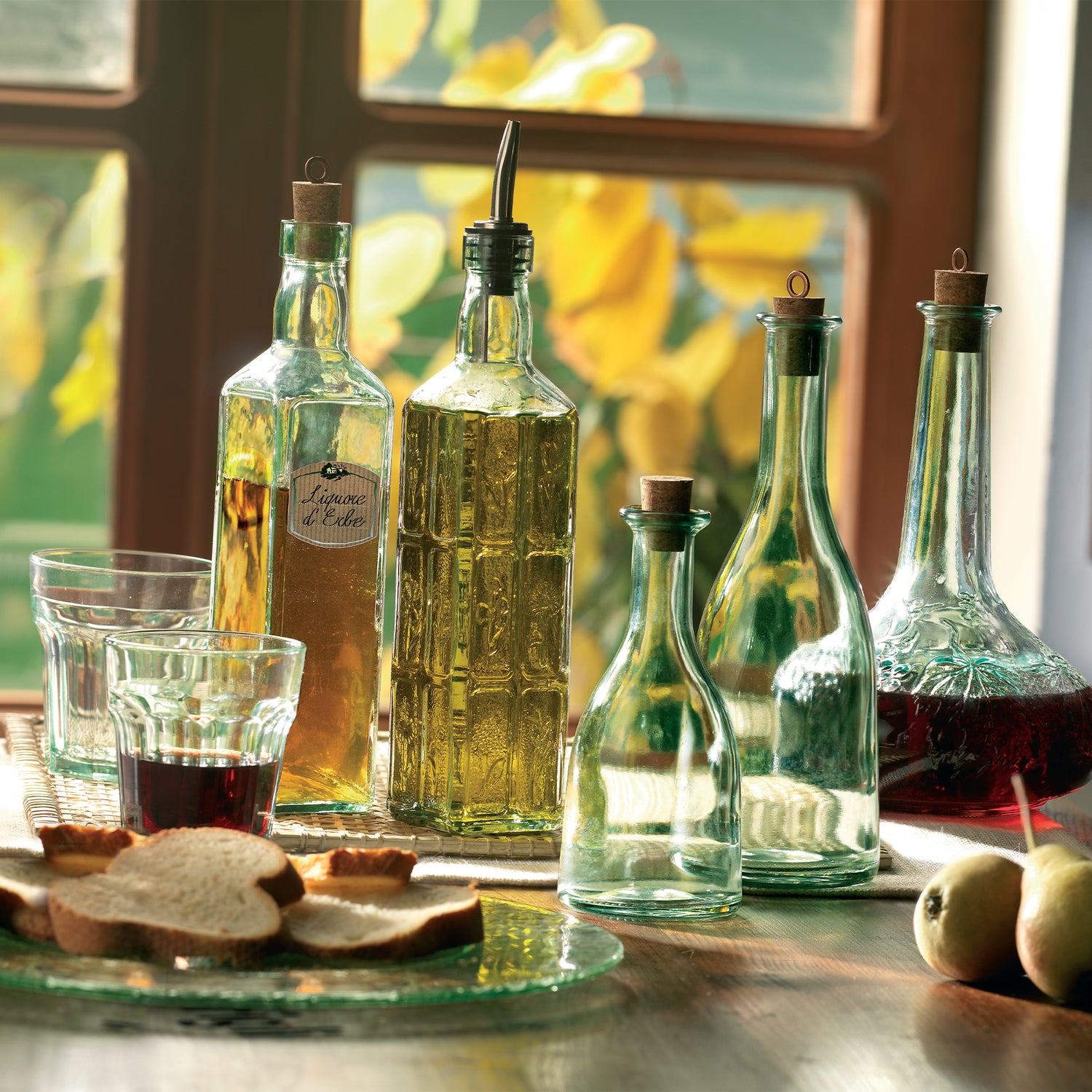 500ml Country Home Green Fiori Olive Oil Glass Bottle with Cork Lid