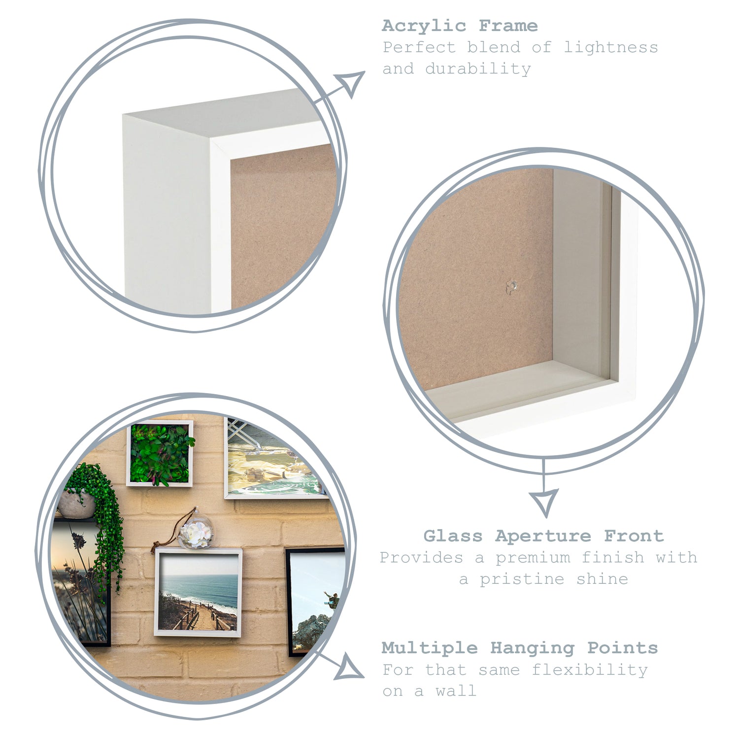 6" x 6" White 3D Deep Box Photo Frame with 2" x 2" Mount