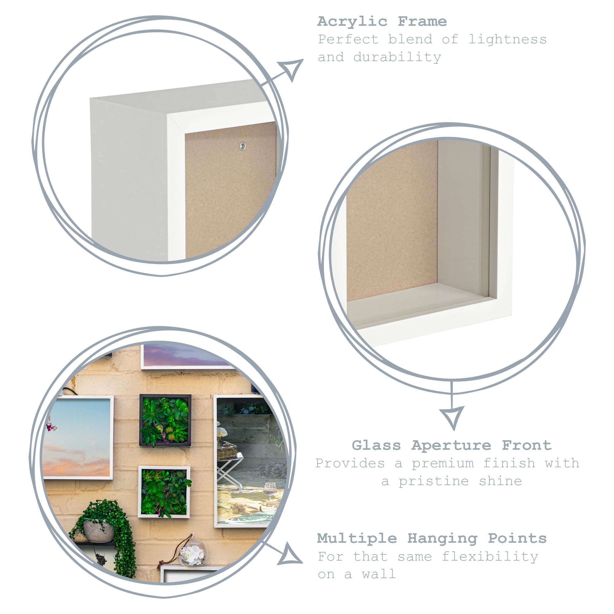 8" x 8" White 3D Deep Box Photo Frame with 4" x 4" White Mount