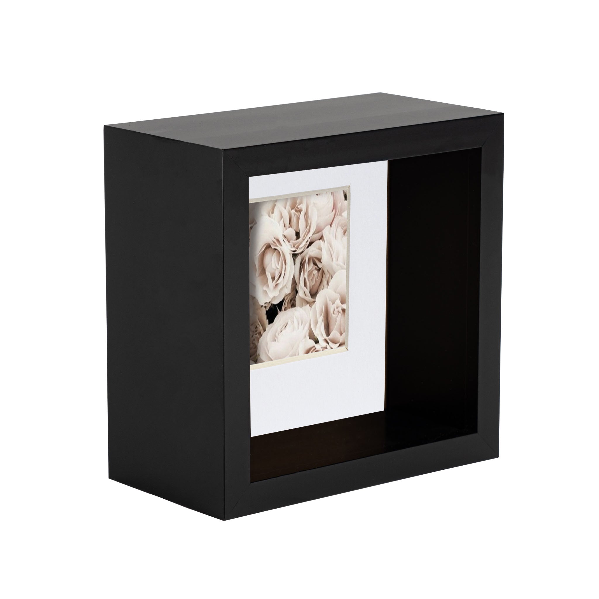 4" x 4" Black 3D Deep Box Photo Frame with White 2" x 2" Mount