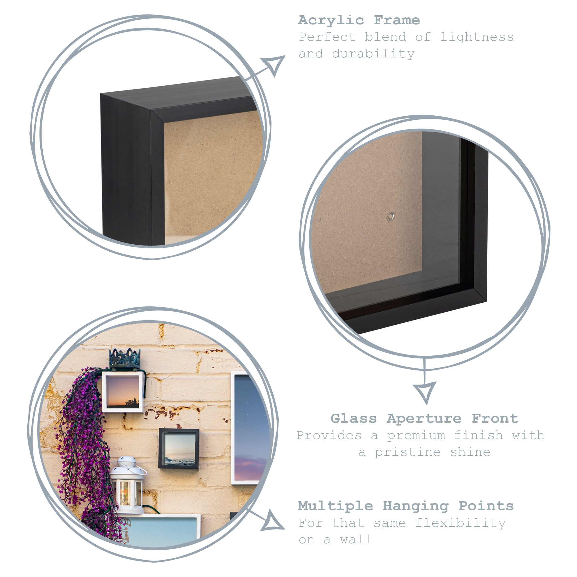 4" x 4" Black 3D Deep Box Photo Frame with White 2" x 2" Mount