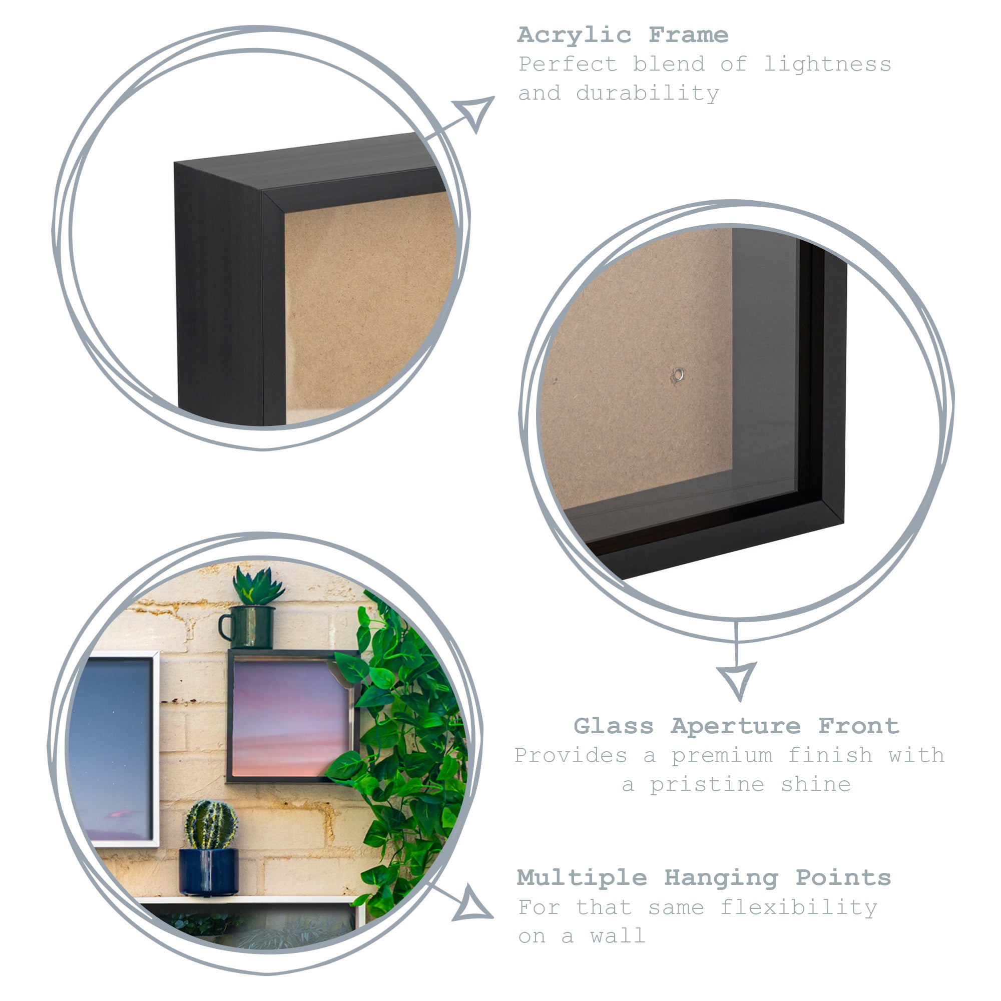 8" x 8" Black 3D Deep Box Photo Frame with White 6" x 6" Mount